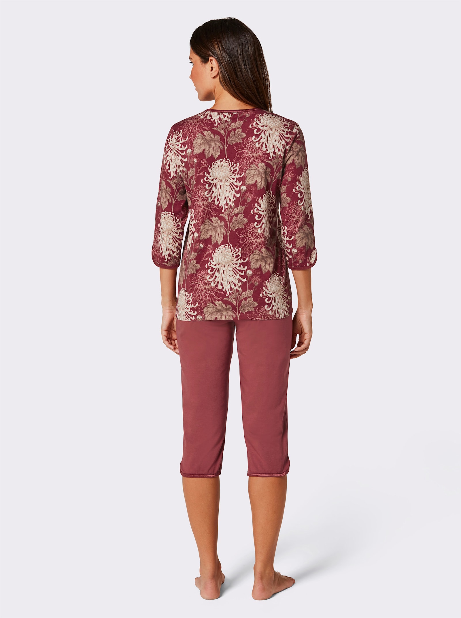 wäschepur Caprianzug mit Blütenprint und Satinpaspel - kirsche-champagner-bedruckt