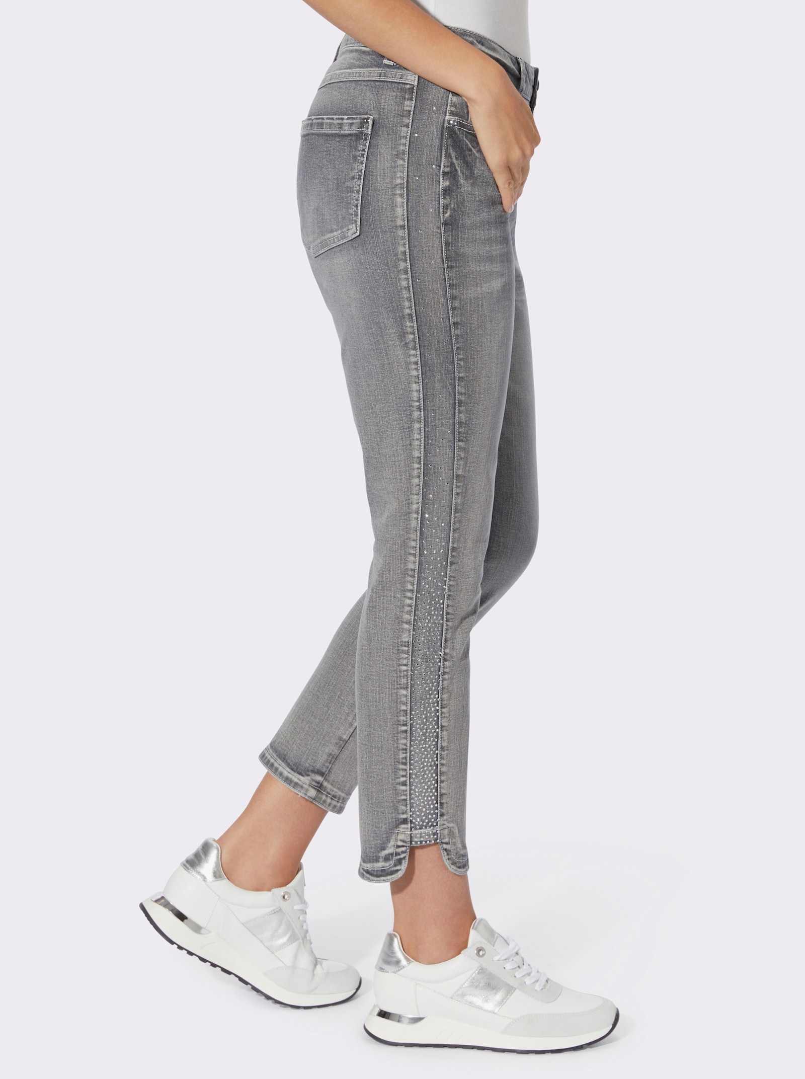 heine 7/8-Jeans mit Ziersteinchen, seitlich - light grey-denim