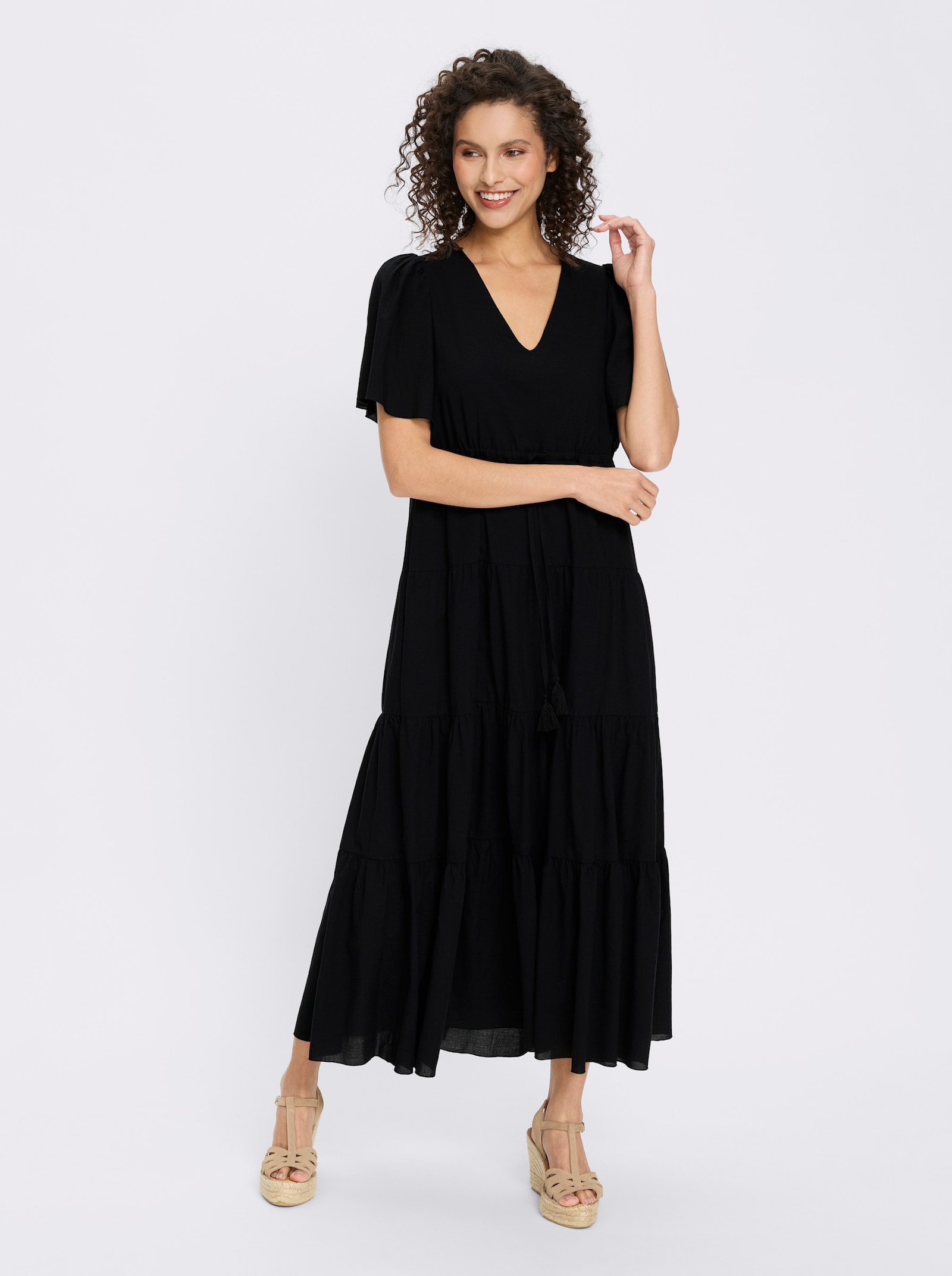 heine Baumwollkleid in Maxilänge - schwarz