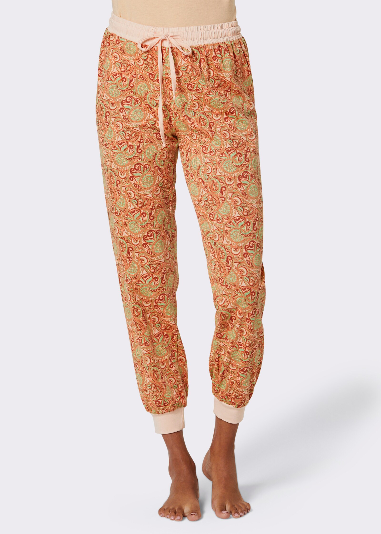 wäschepur Schlafanzug-Hose - apricot-papaya-bedruckt