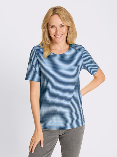 Ringelshirt - mittelblau-ecru-geringelt