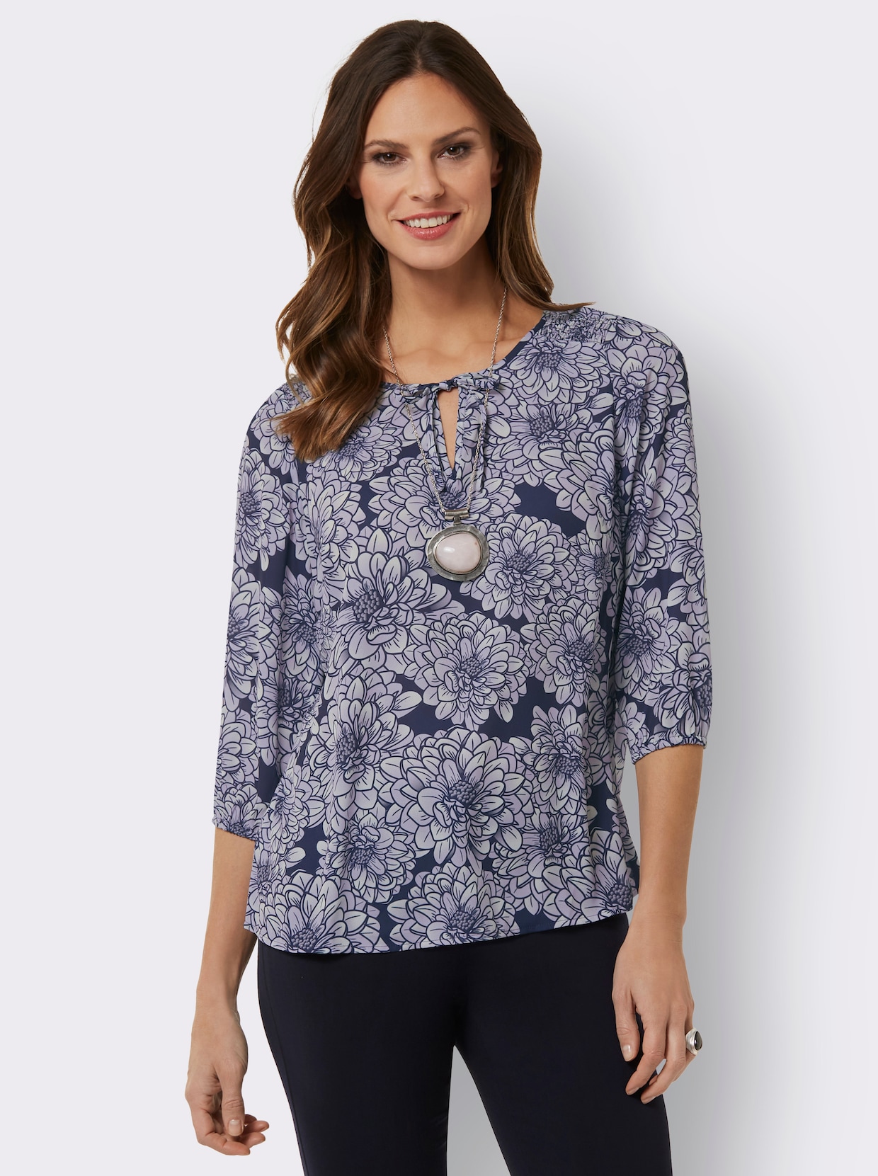 Comfortabele blouse - marine/lila bedrukt