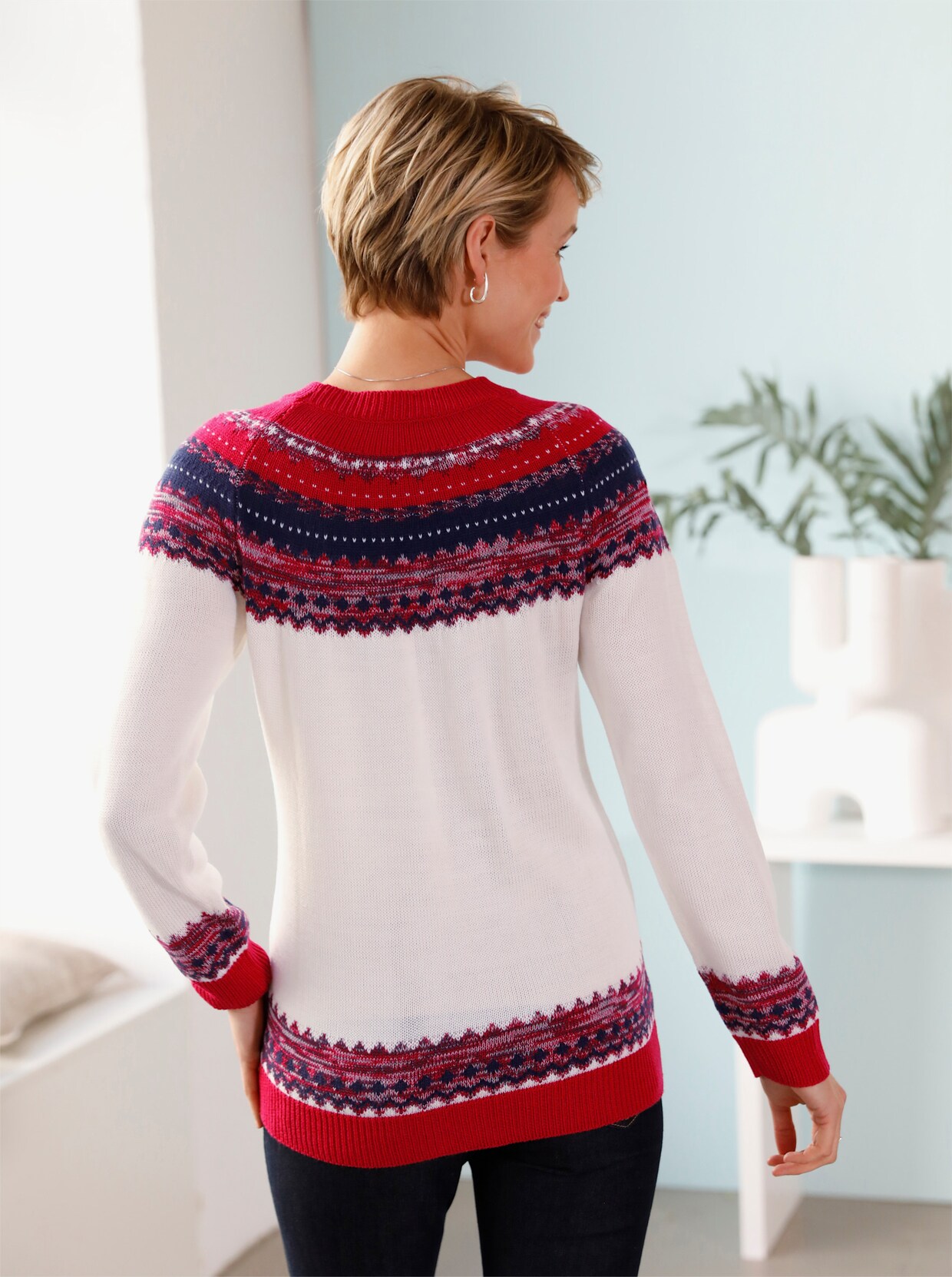 Norwegerpullover - ecru-gemustert