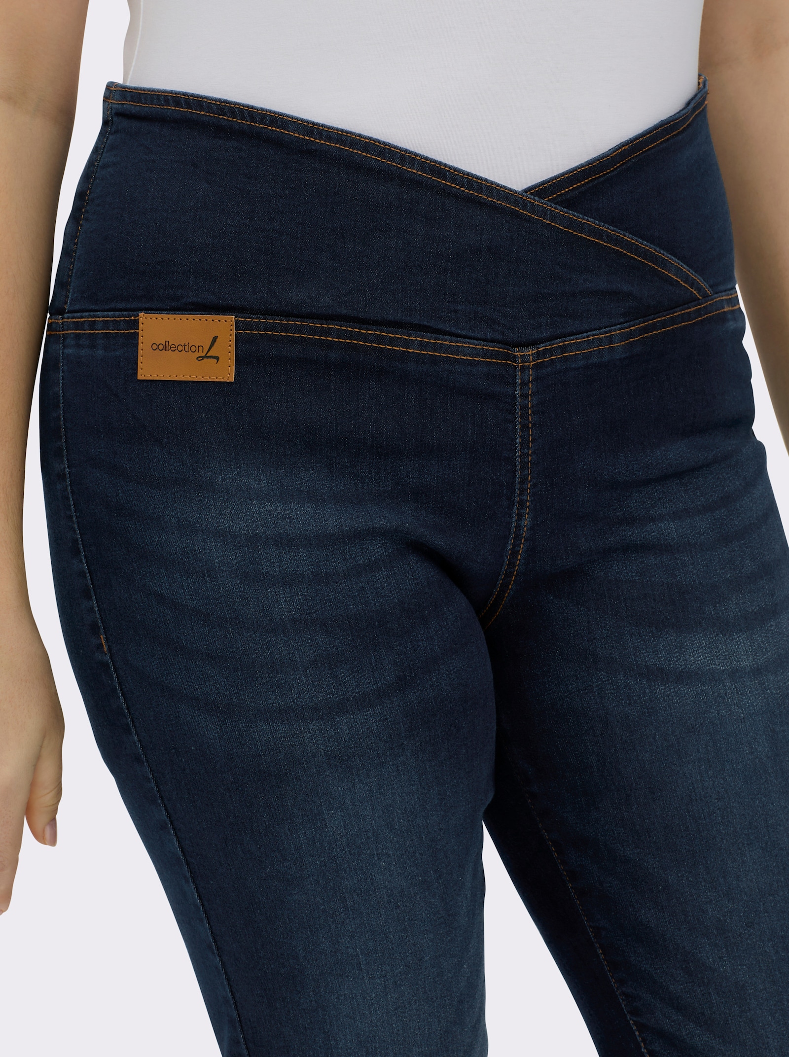 Stretch-Jeans mit überlappendem Bund - dark blue