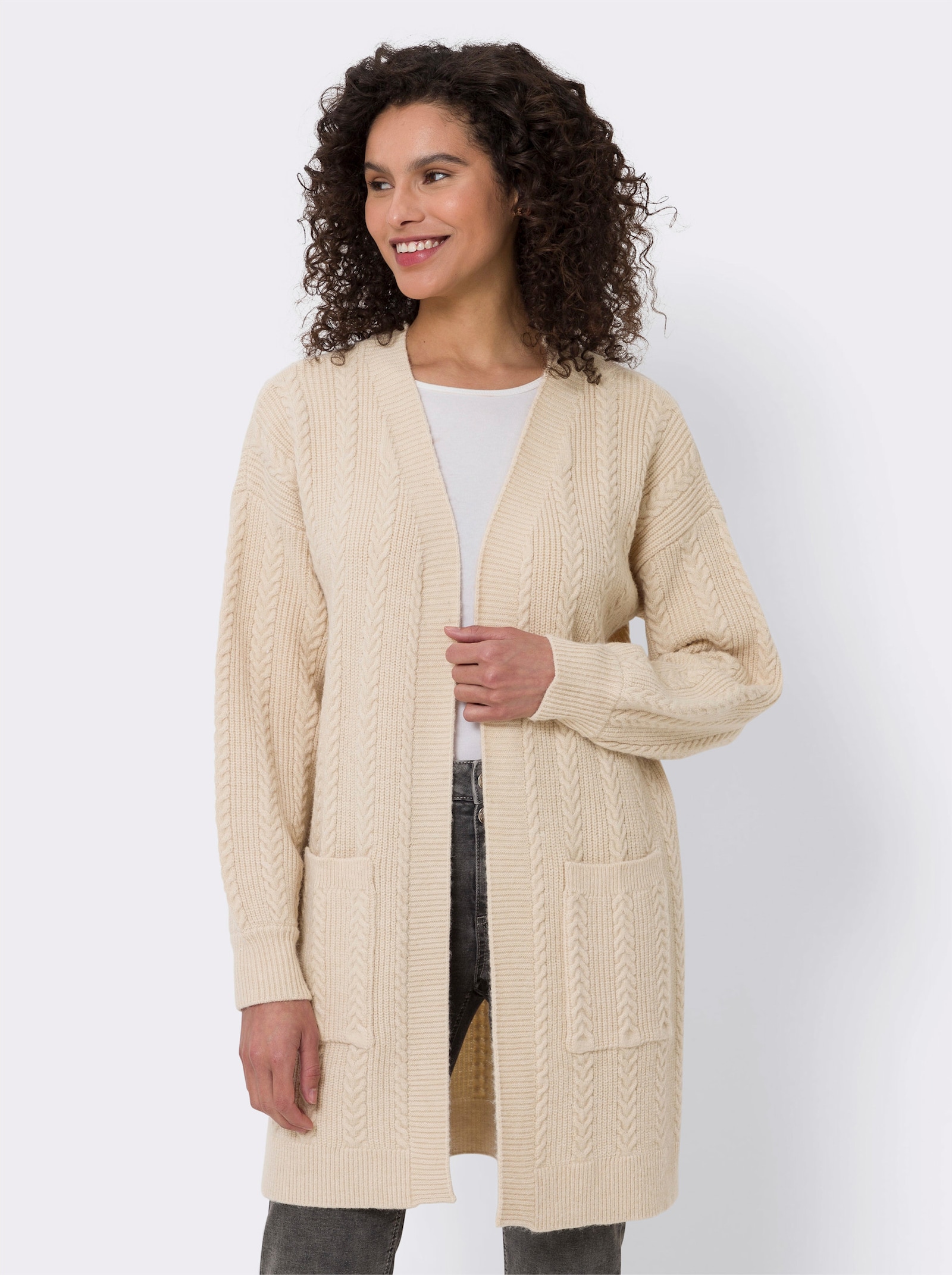 heine Strickjacke mit Zopfmuster - elfenbein