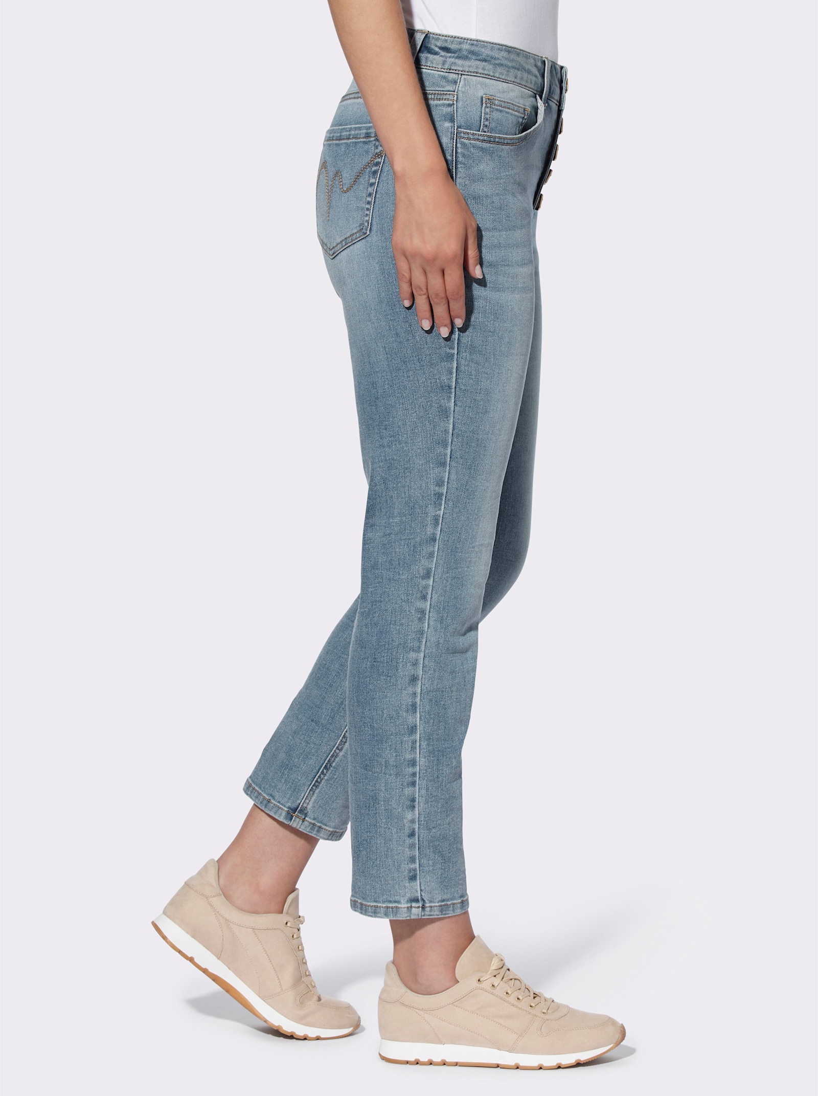 heine 5-pocketjeans met sierknoopsluiting - blue-bleached