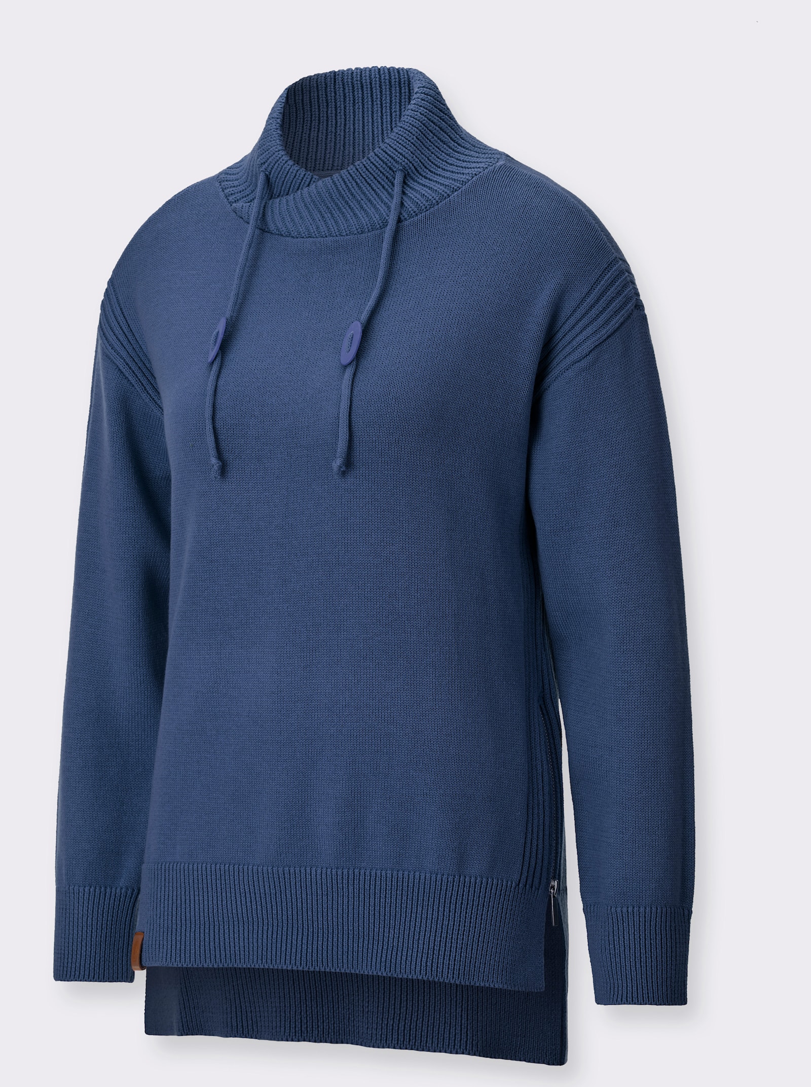  Langarm-Pullover mit Tunnelzug am Kragen - jeansblau