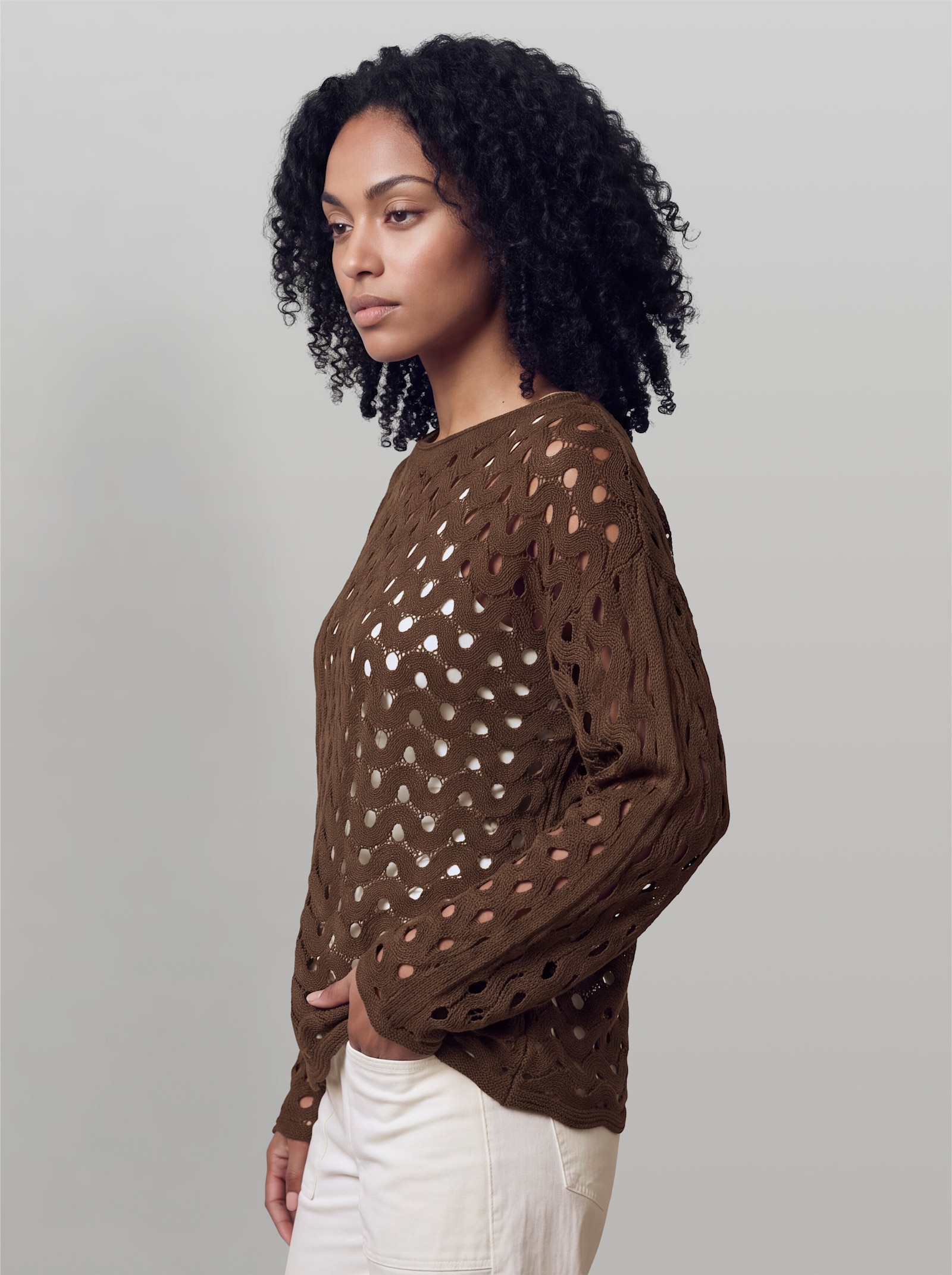 heine Ajourpullover mit Wellenmuster - schoko