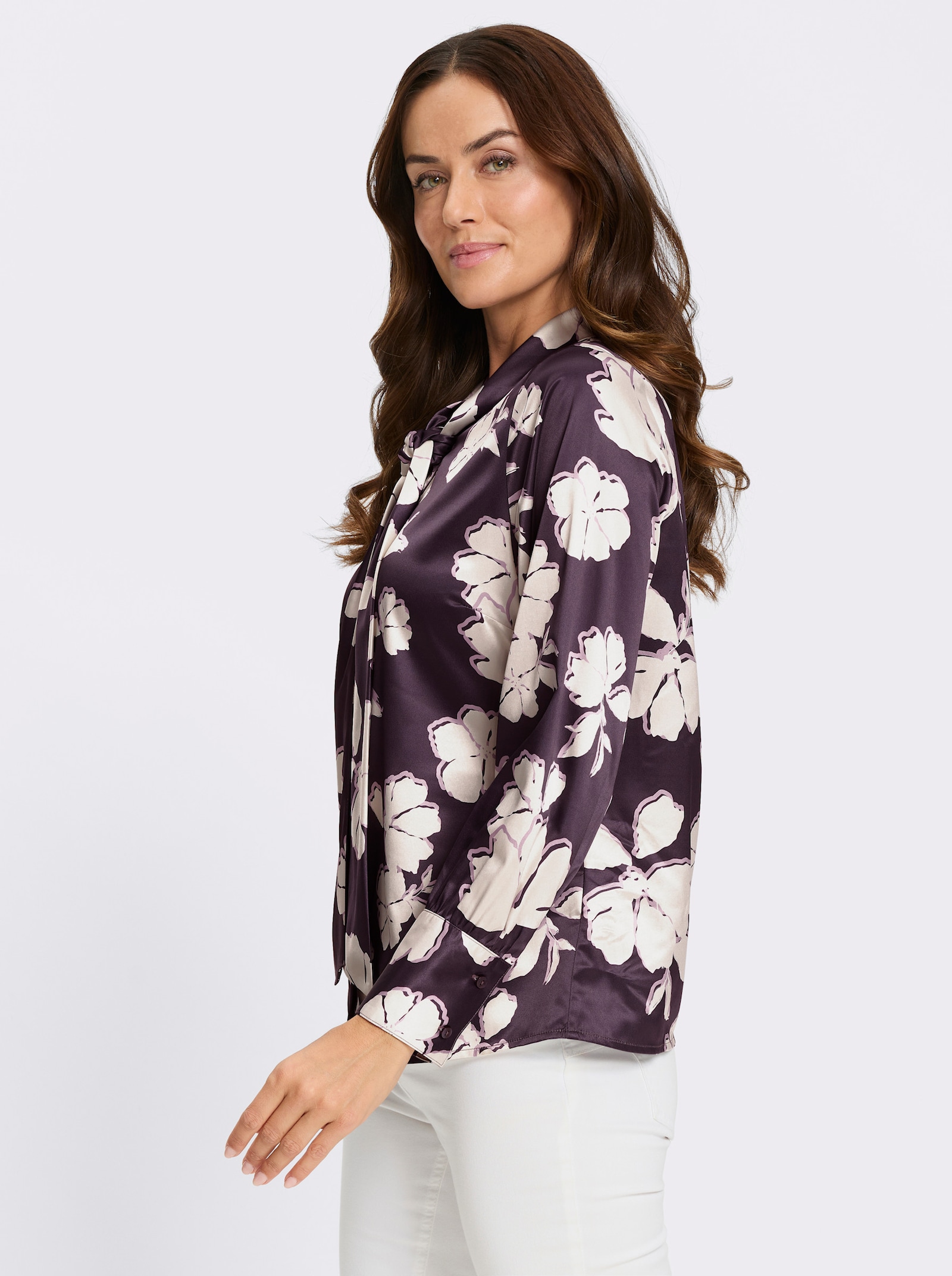 heine Schluppenbluse aus schimmernden Satin - aubergine-champagner-bedruckt