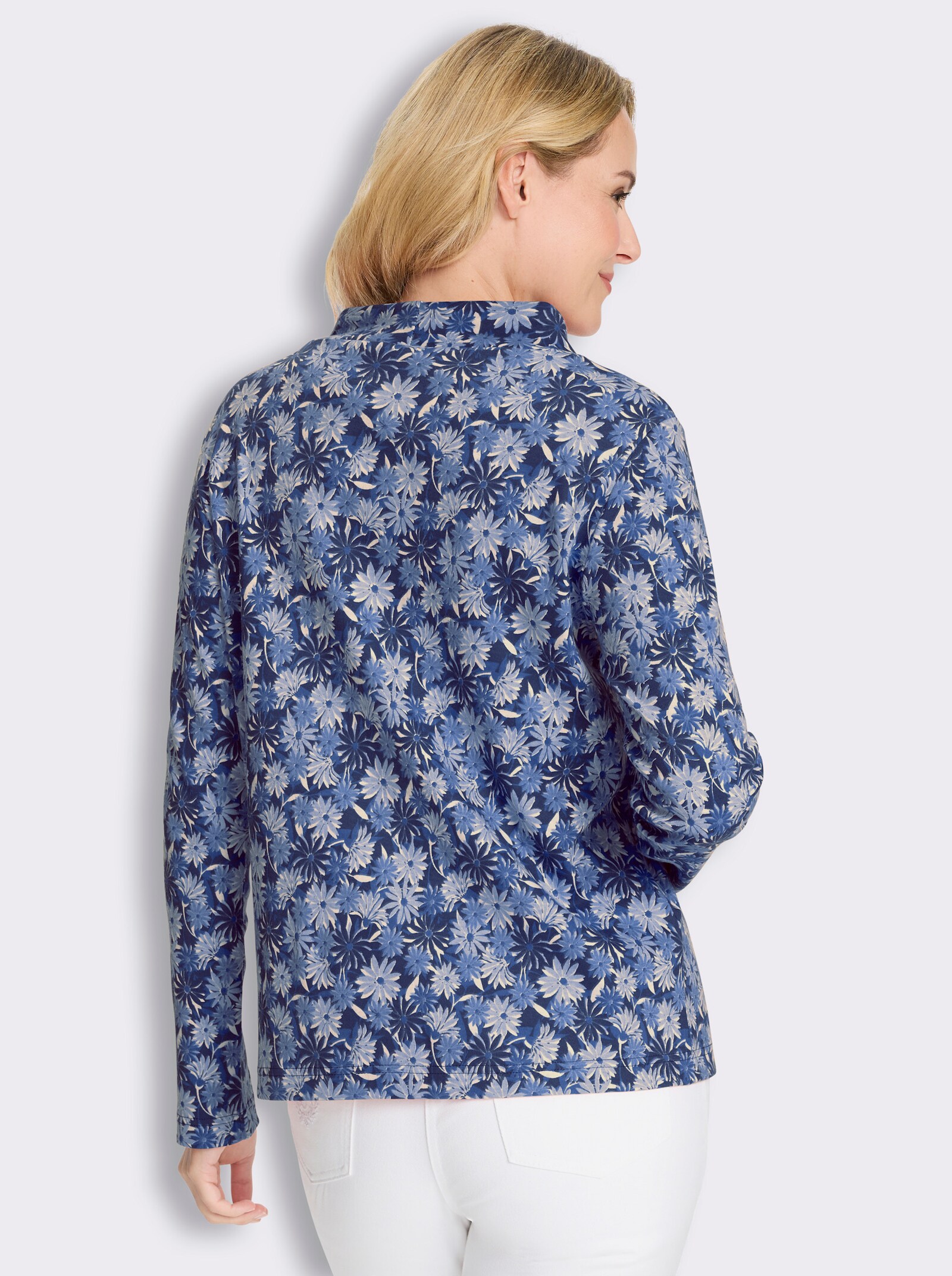 Sweatshirt im Blütenmuster - eisblau-marine-bedruckt