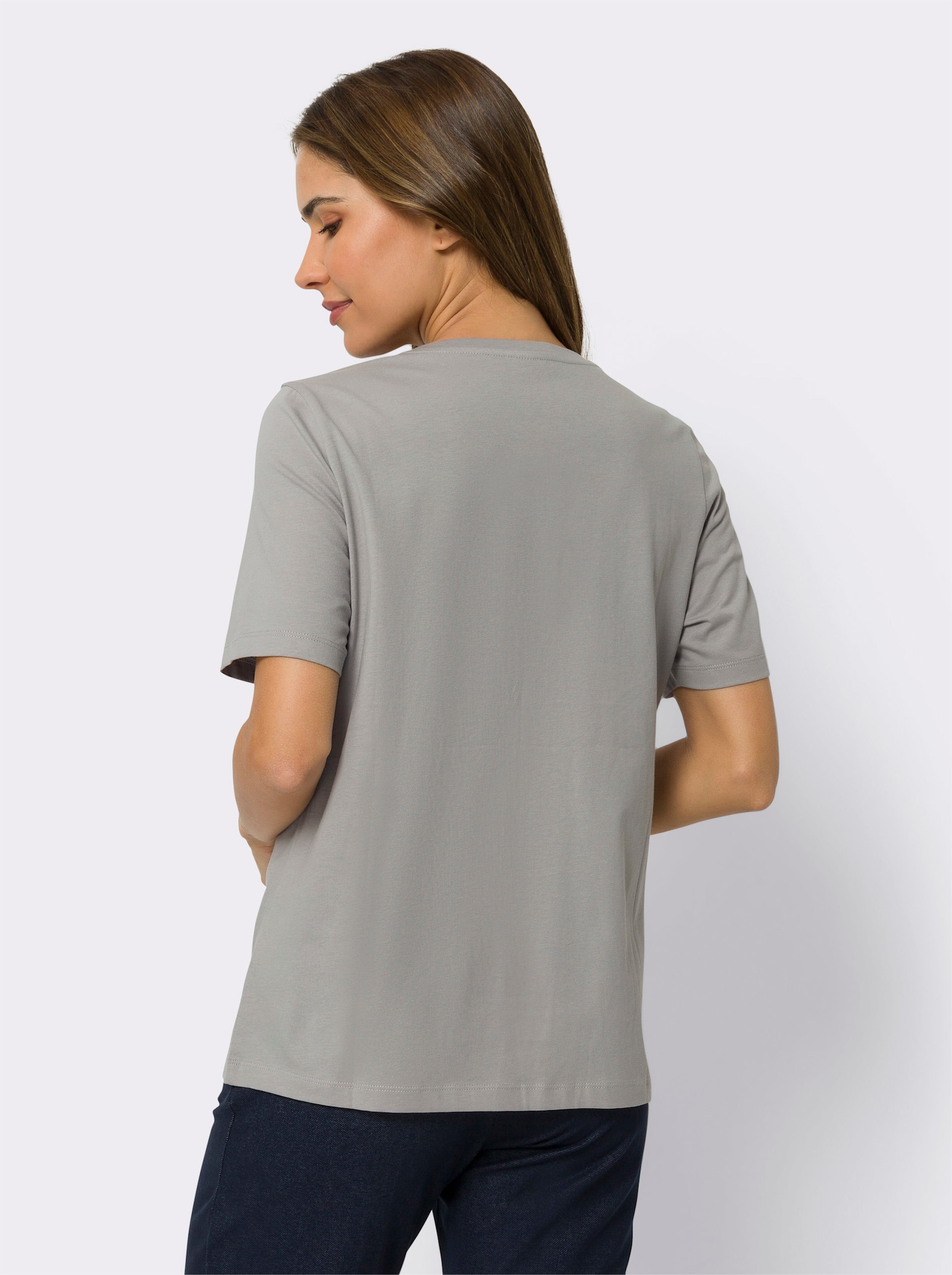 Freizeitshirt mit Glanz-Druck - steingrau