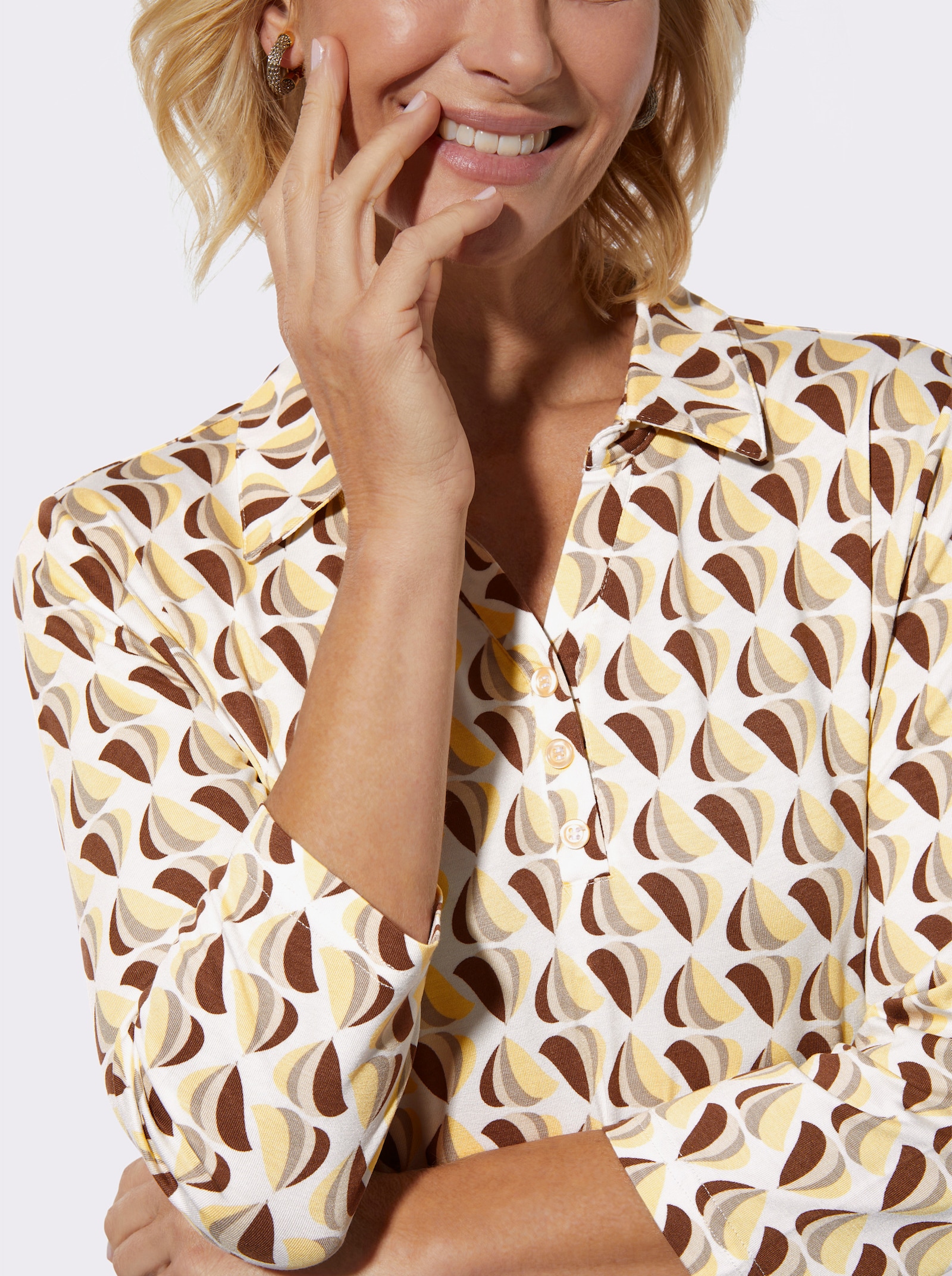 Poloshirt im Grafik-Dessin - zitrone-braun-bedruckt