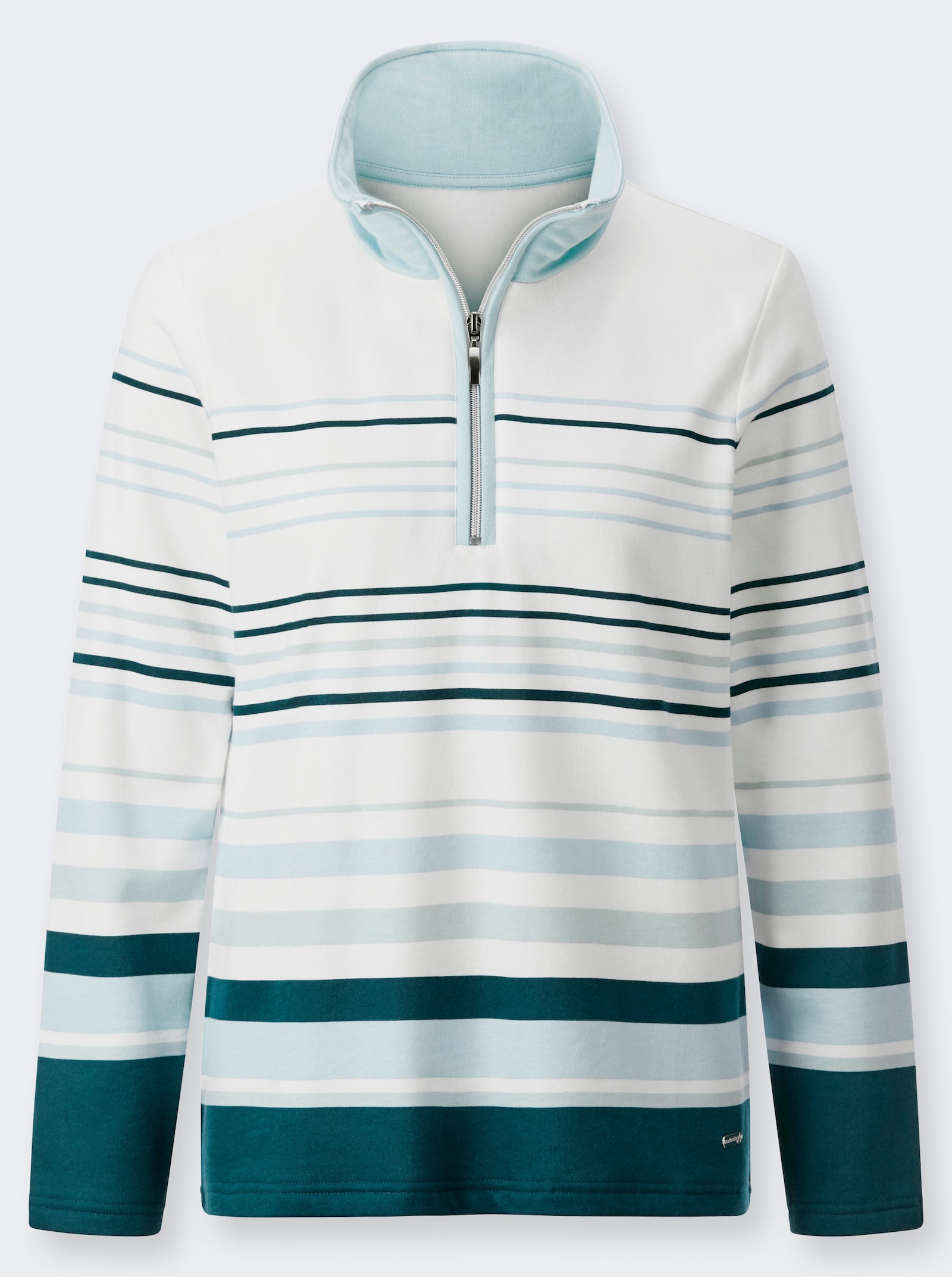 Troyer mit kurzem Reißverschluss - ecru-kalkmint-geringelt