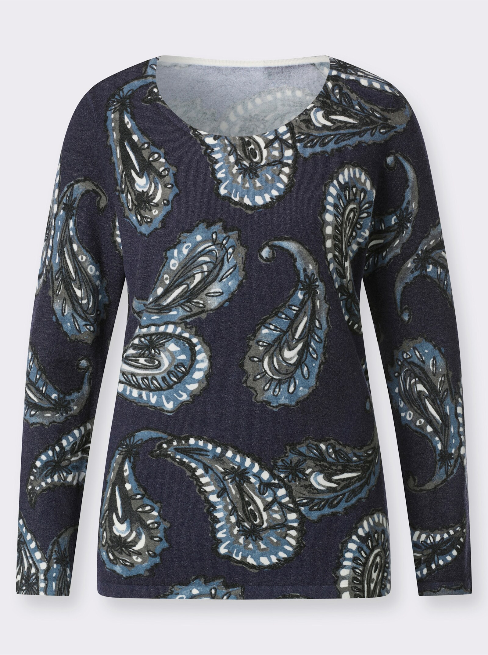 Feinstrickpullover mit Paisley-Dessin - marine-bedruckt