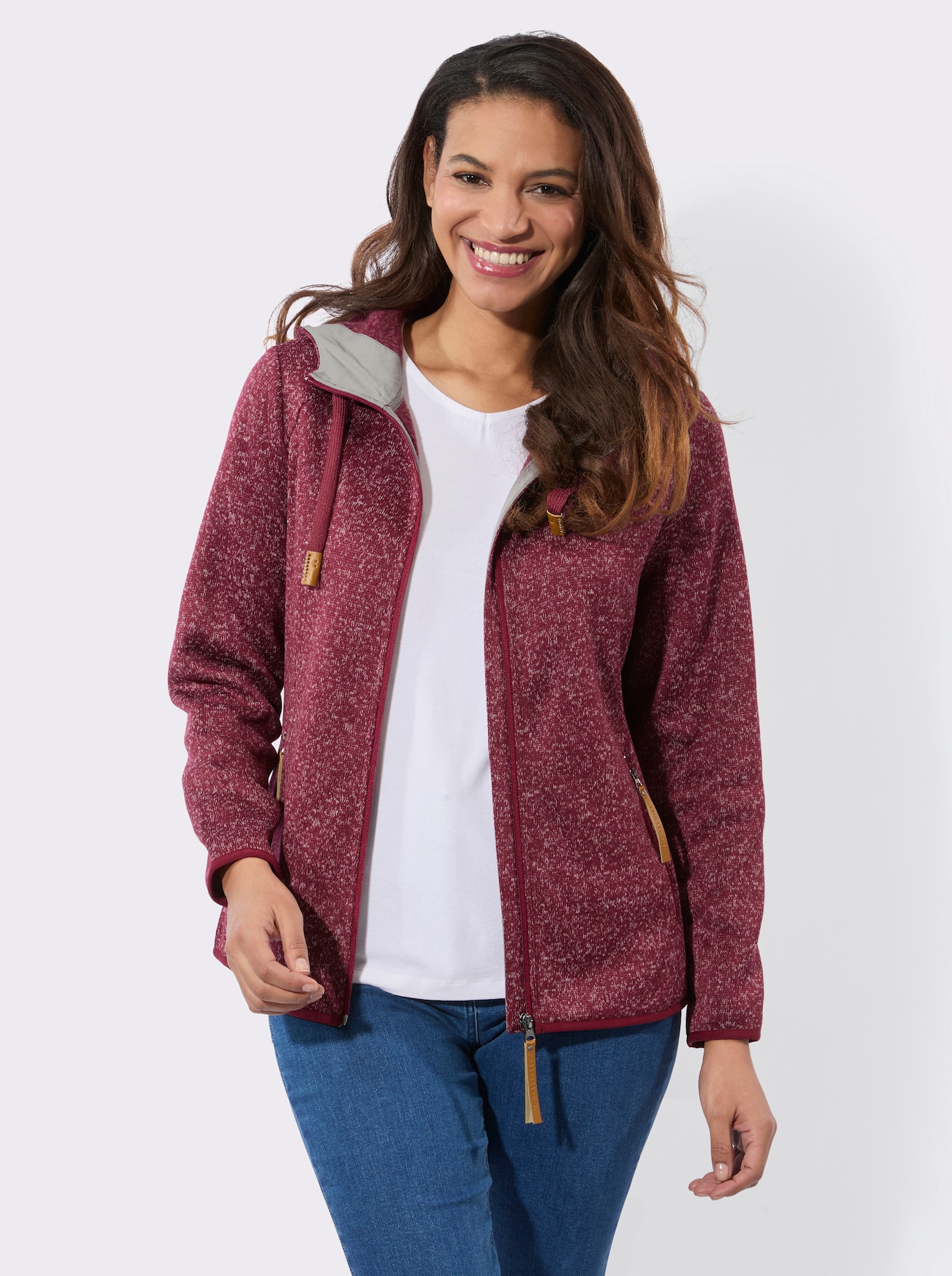 Fleecejacke in Melange-Optik - bordeaux-meliert