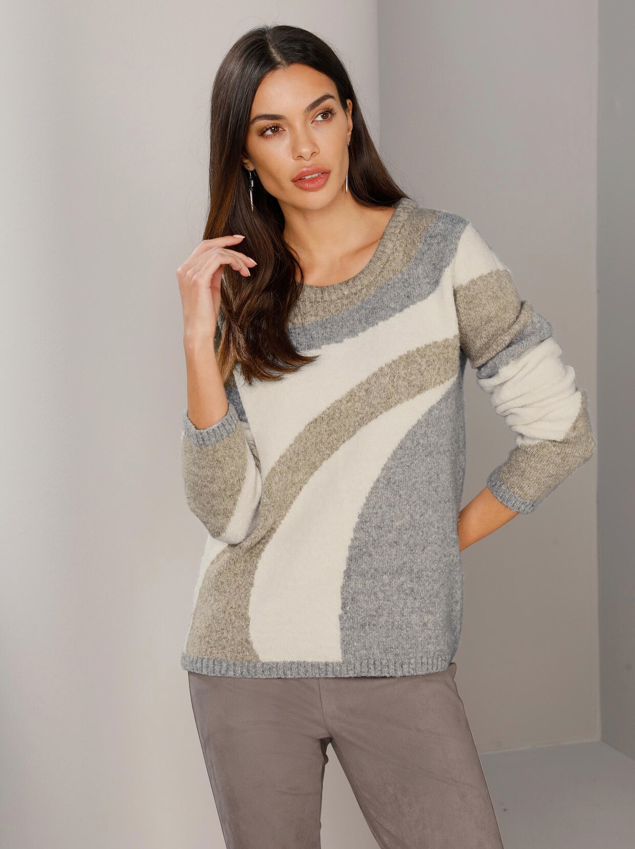 Rick Cardona Pullover - sesam-steingrau-gemustert