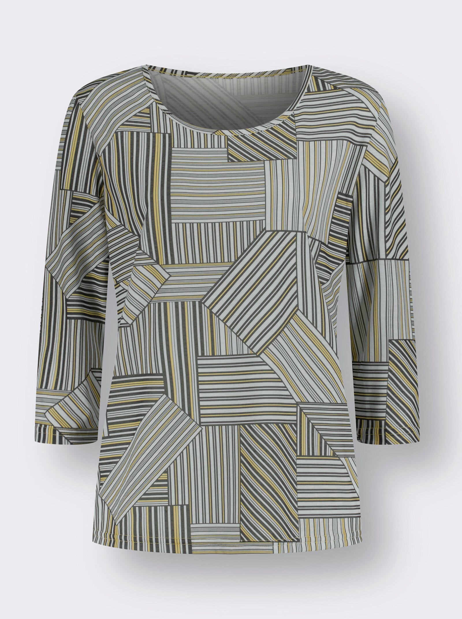 3/4-Arm-Shirt mit Patchwork-Druck - gelb-weiß-bedruckt