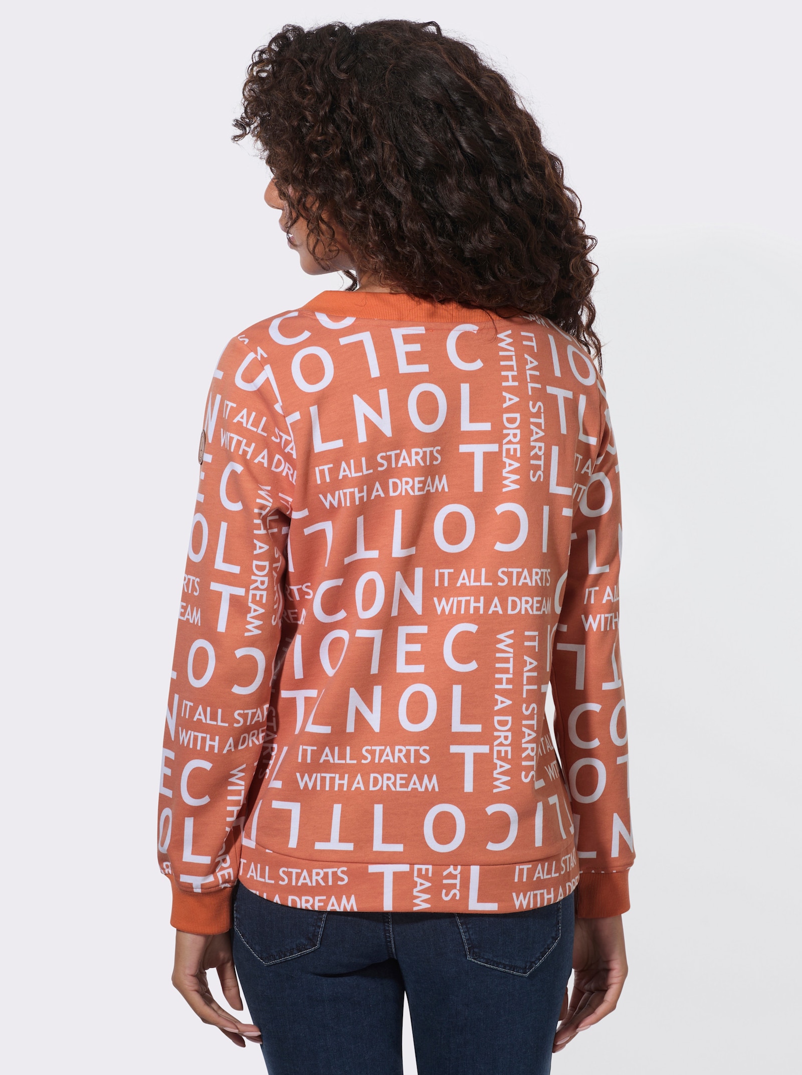 Sweatshirt mit angerautem Innenteil - papaya-weiß-bedruckt