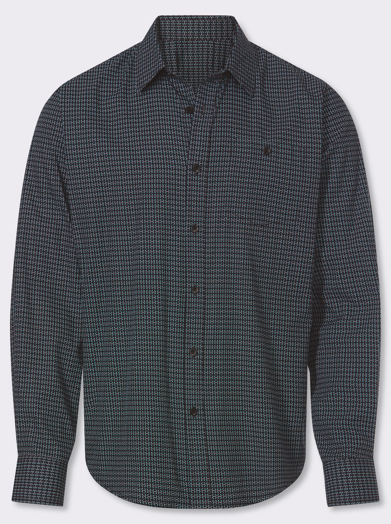 Marco Donati Langarmhemd aus Baumwoll-Popeline, bedruckt - schwarz-gemustert