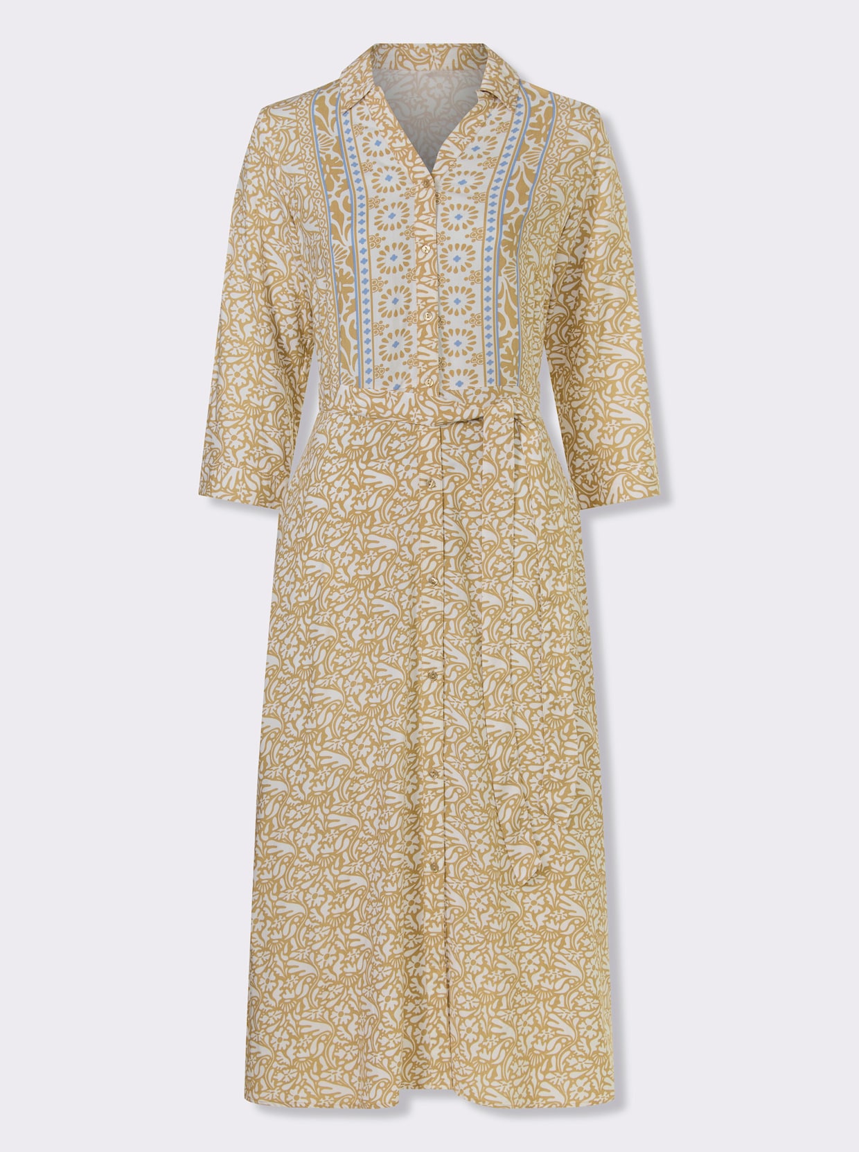 Druckkleid - ecru-camel-bedruckt