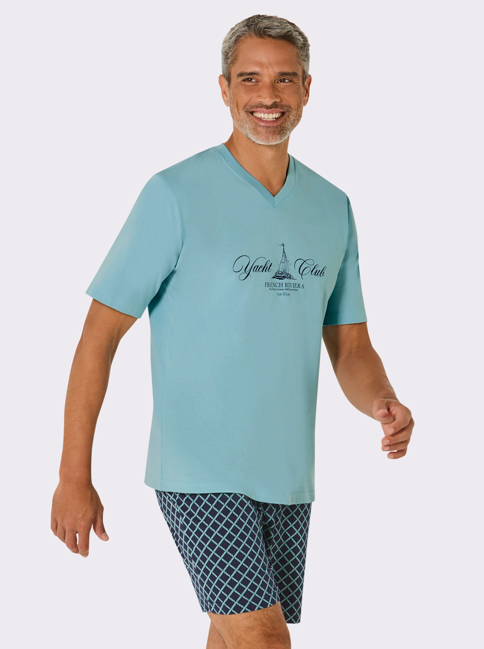 Comte Shorty mit karierter Hose - mint-marine-bedruckt