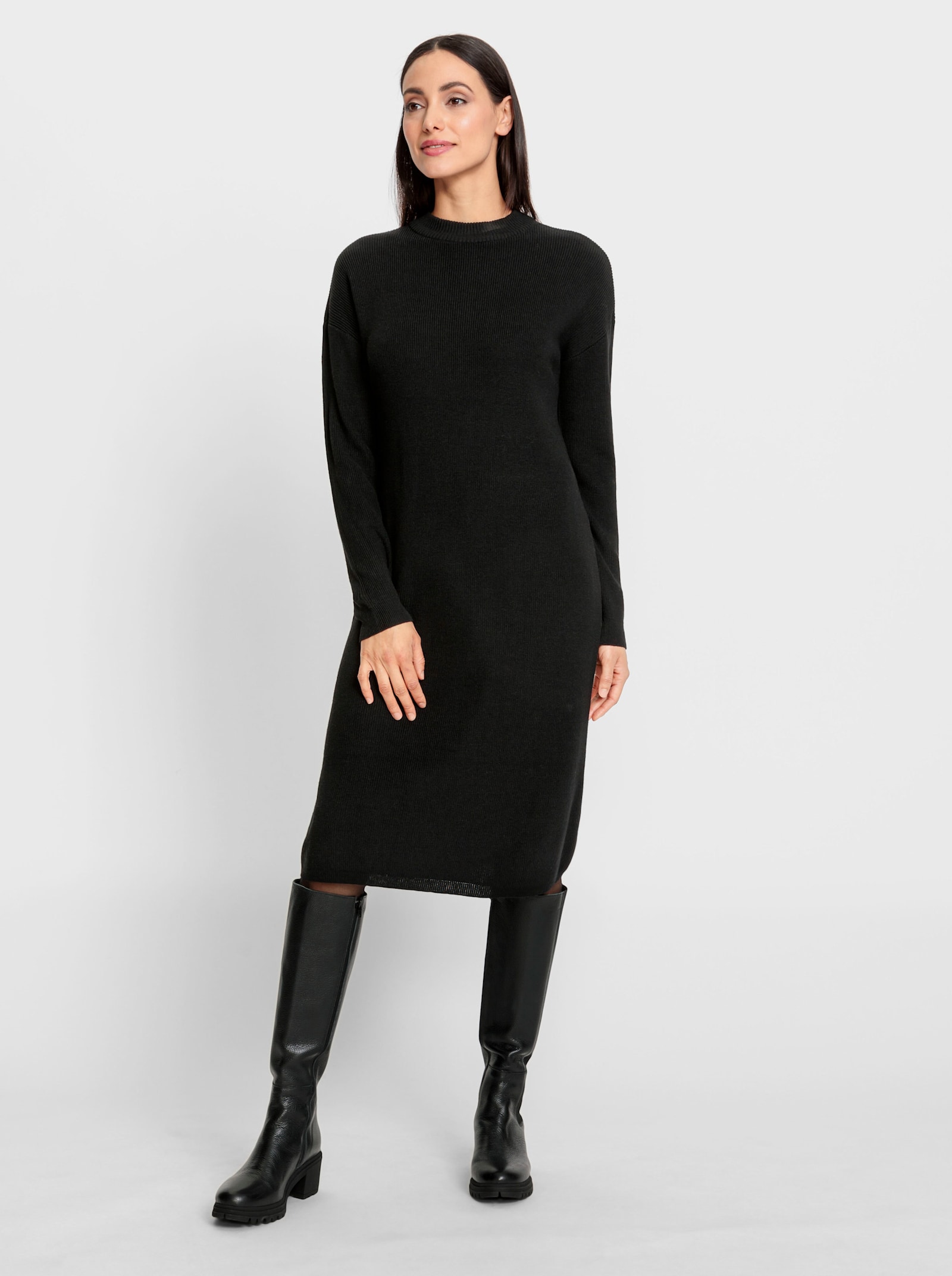 heine Gebreide jurk met ribpatroon - zwart