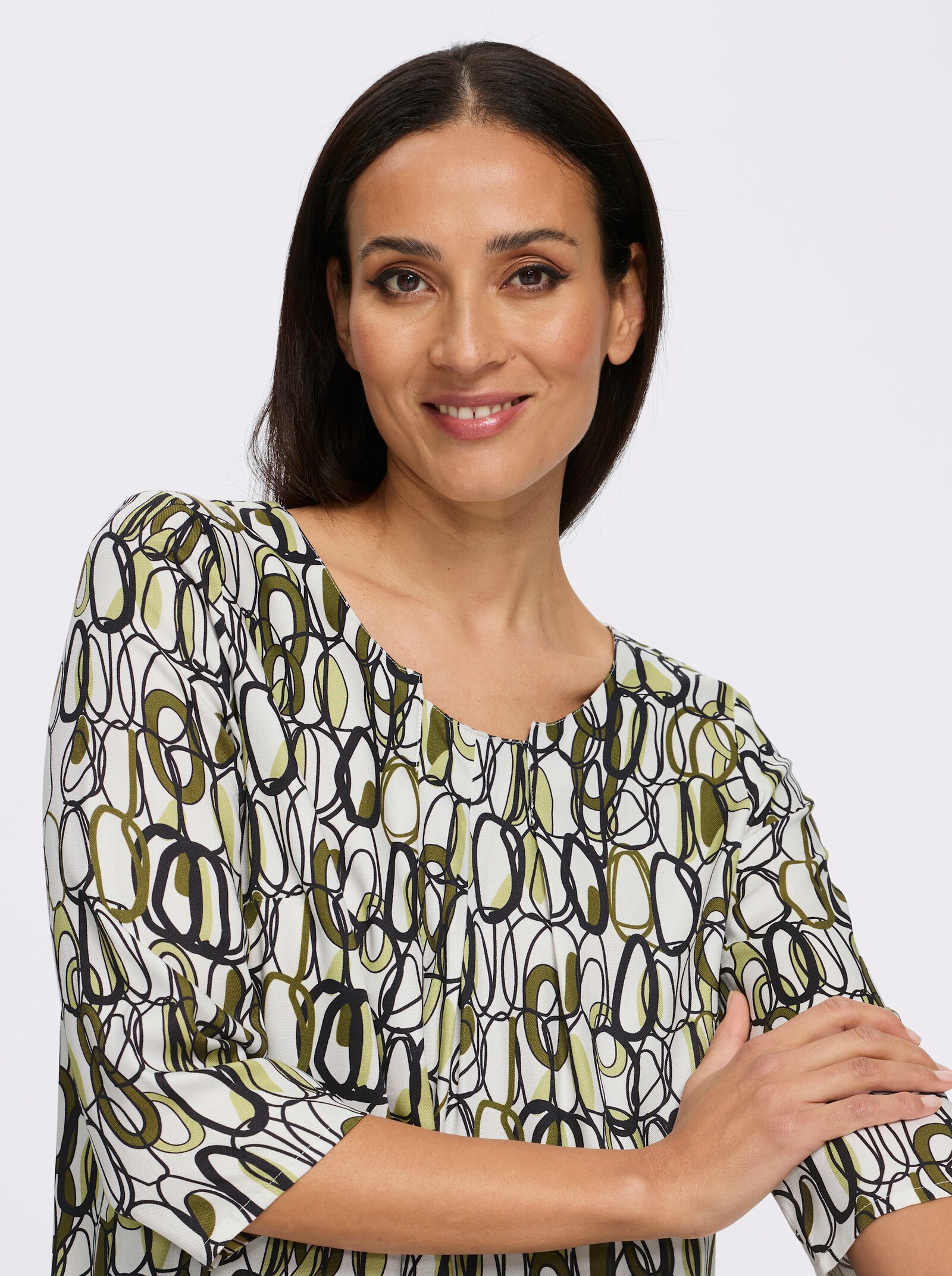 heine Druckbluse mit 3/4-Arm - schwarz-ecru-bedruckt