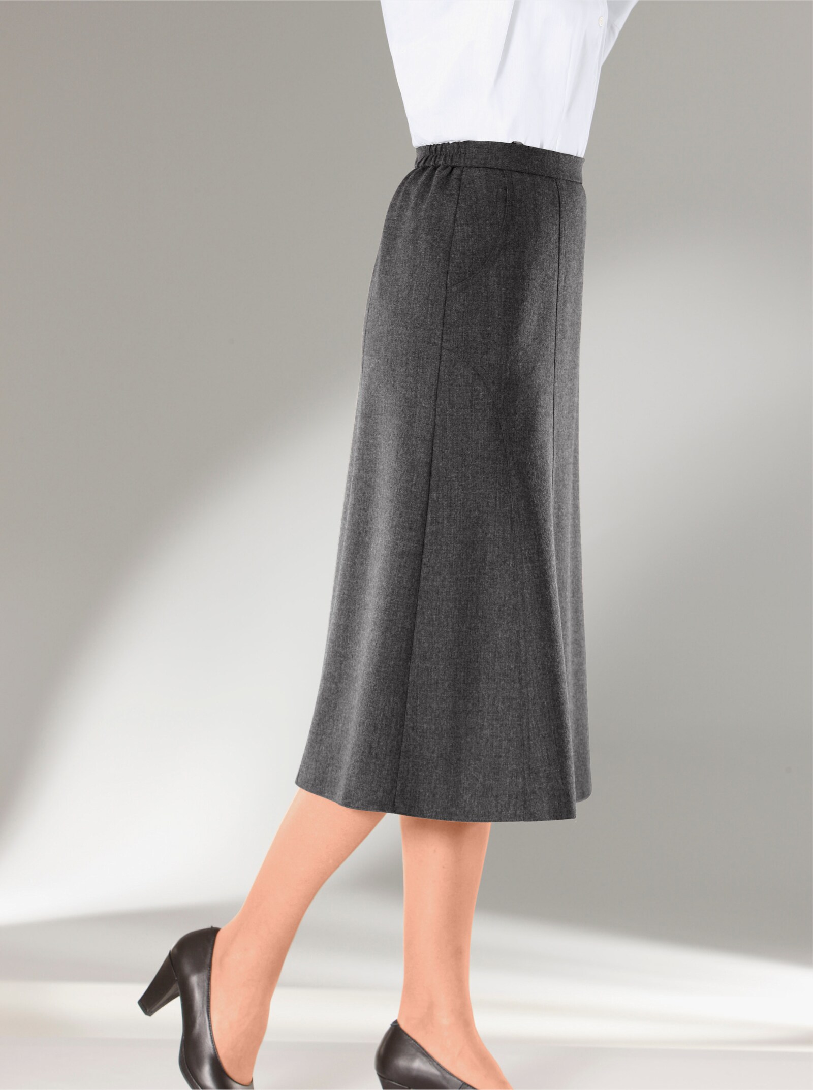Wollrock mit seitlichem Dehnbund - anthrazit-meliert