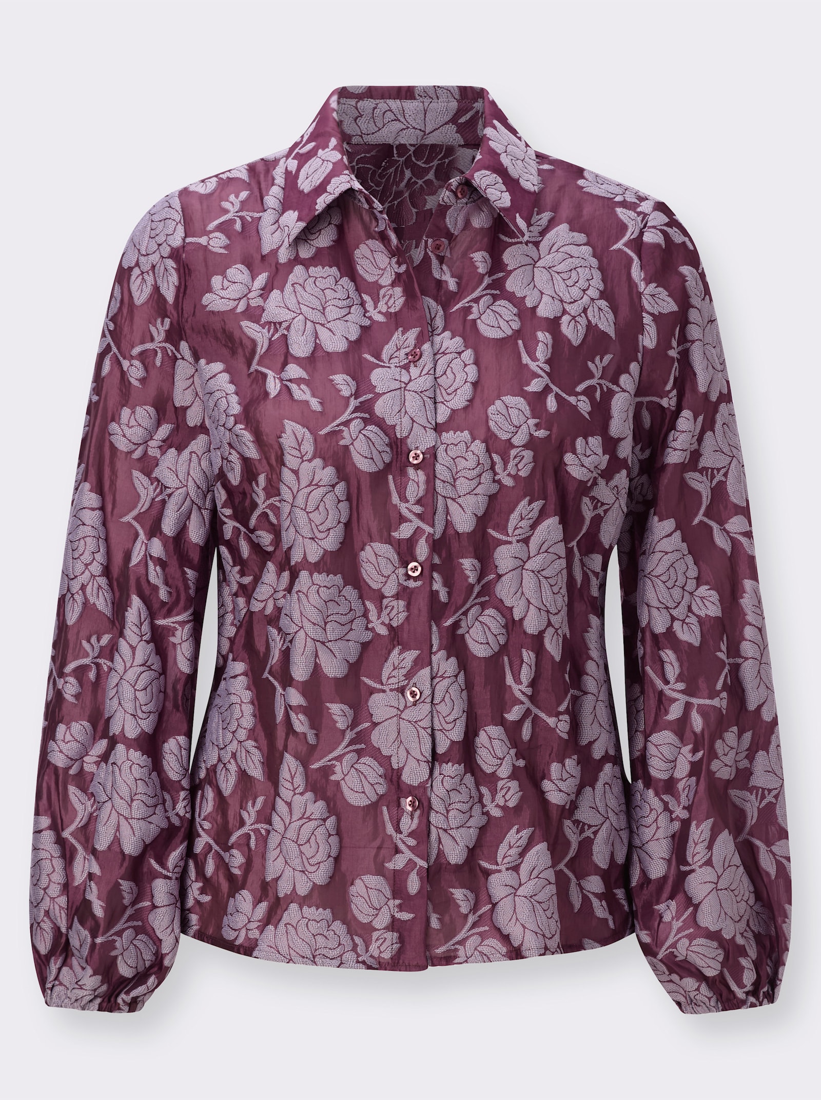 Blouse met lange mouwen in etskant - bordeaux/lila gedessineerd