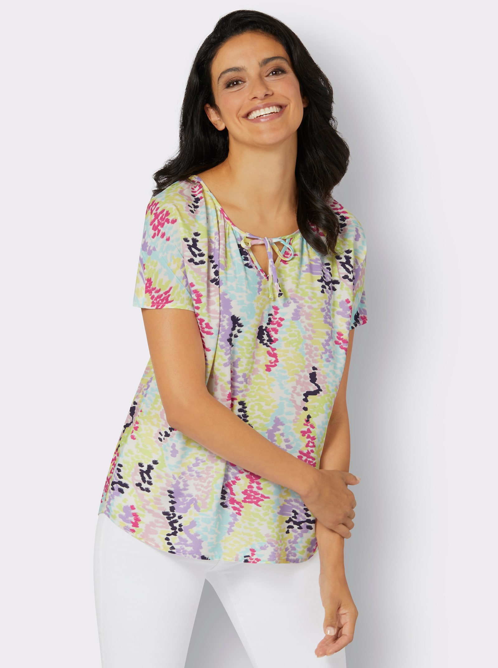 Druckbluse im farbenfrohen Dessin - zitrone-lavendel-bedruckt