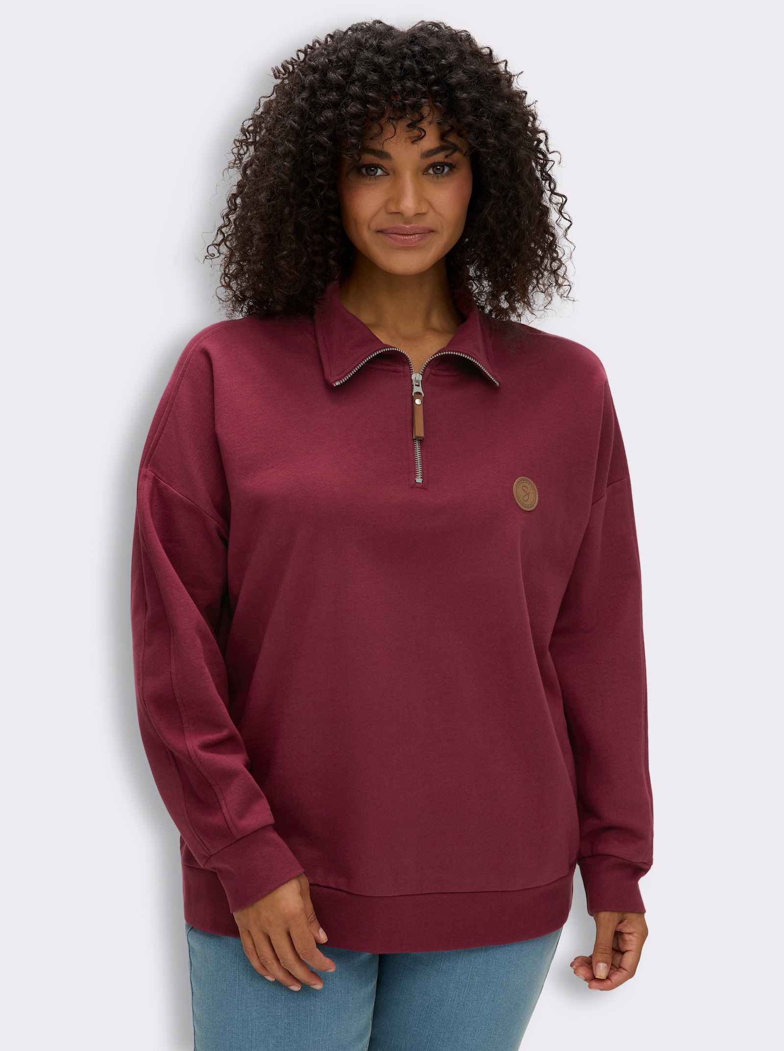 sheego Sweatshirt mit Troyerkragen - bordeaux
