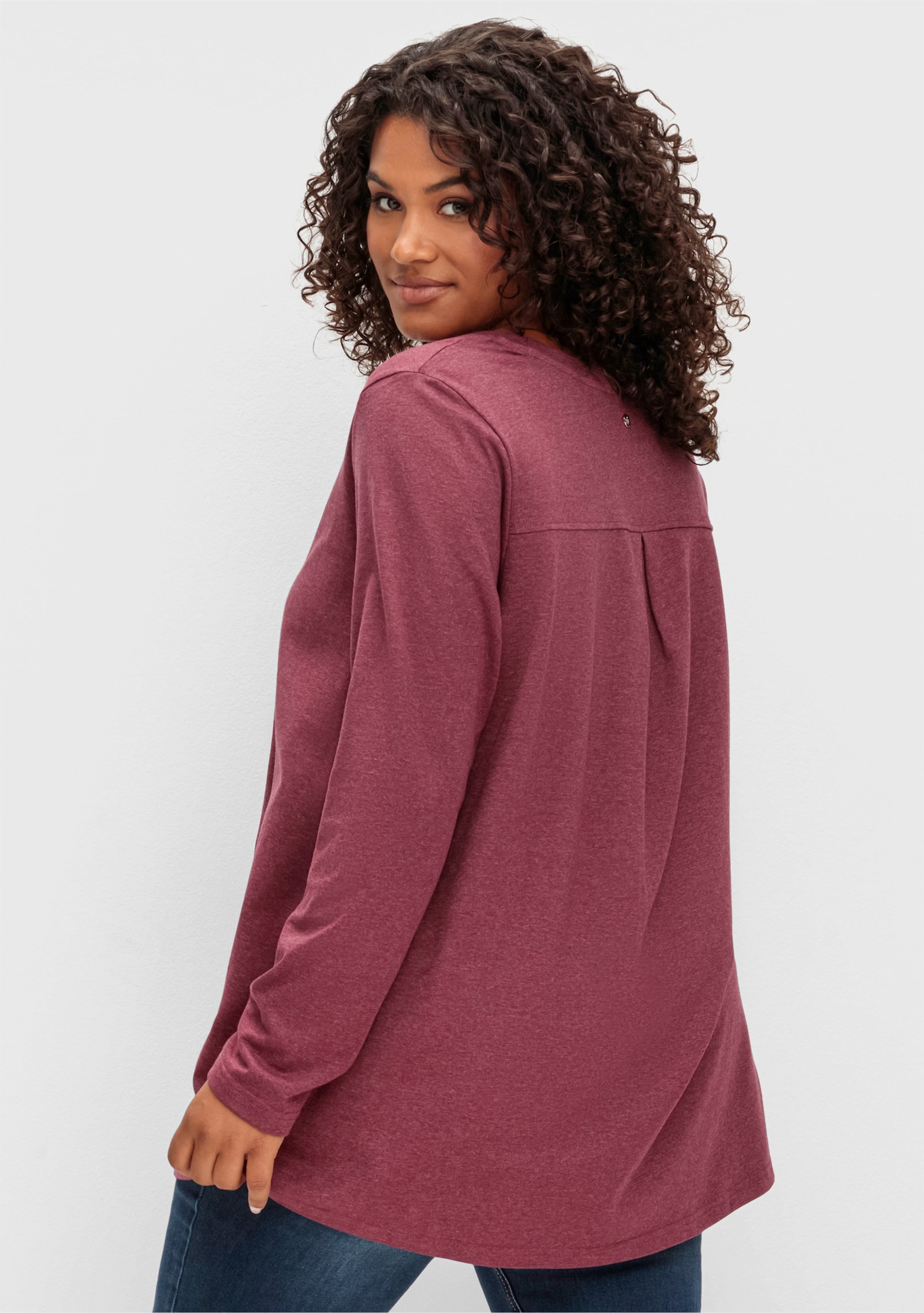 sheego Langarmshirt in A-Linie, fein meliert - brombeer-meliert