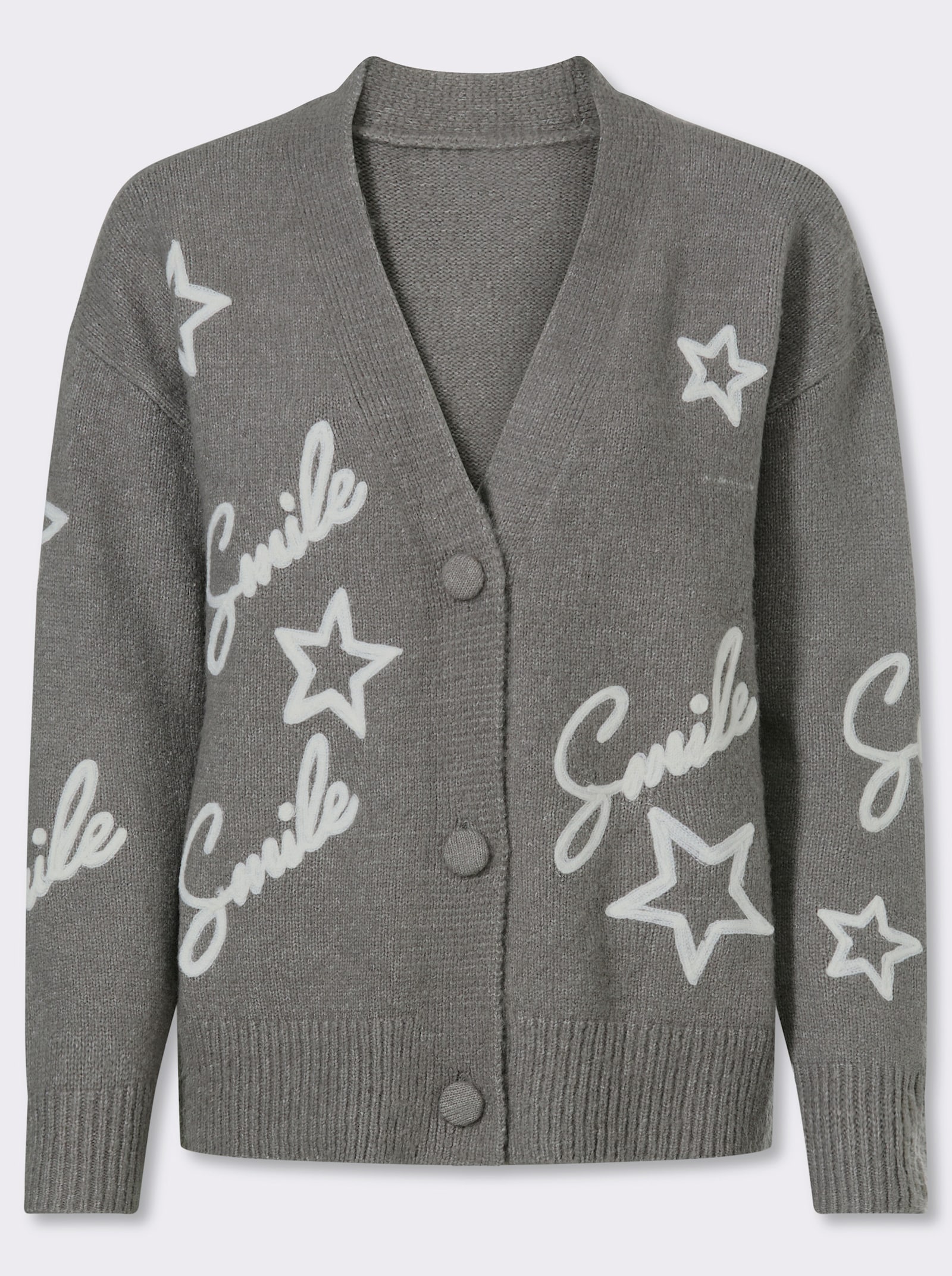 heine Vest met borduursel - grijs gemêleerd