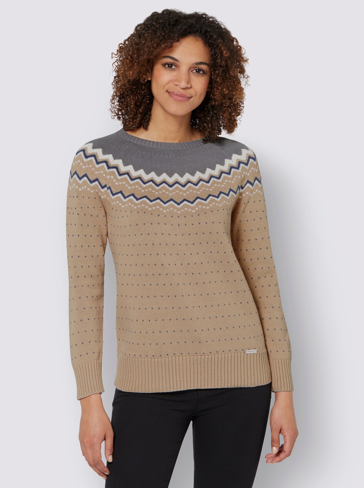 Norwegerpullover - beige-grau-gemustert