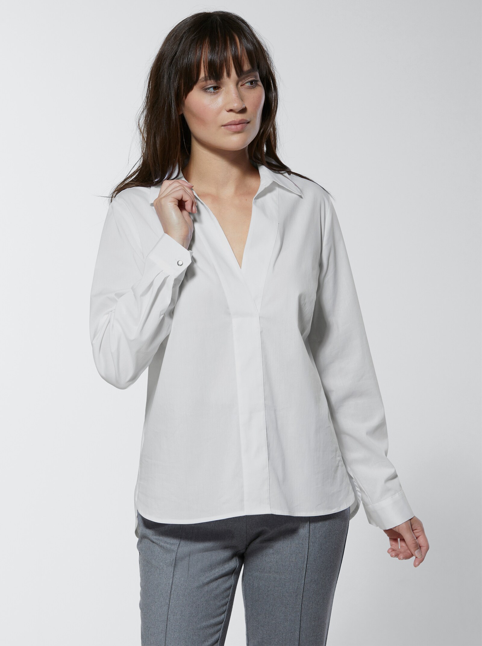 CREATION L PREMIUM Langarm-Bluse mit V-Ausschnitt, überlappend - ecru