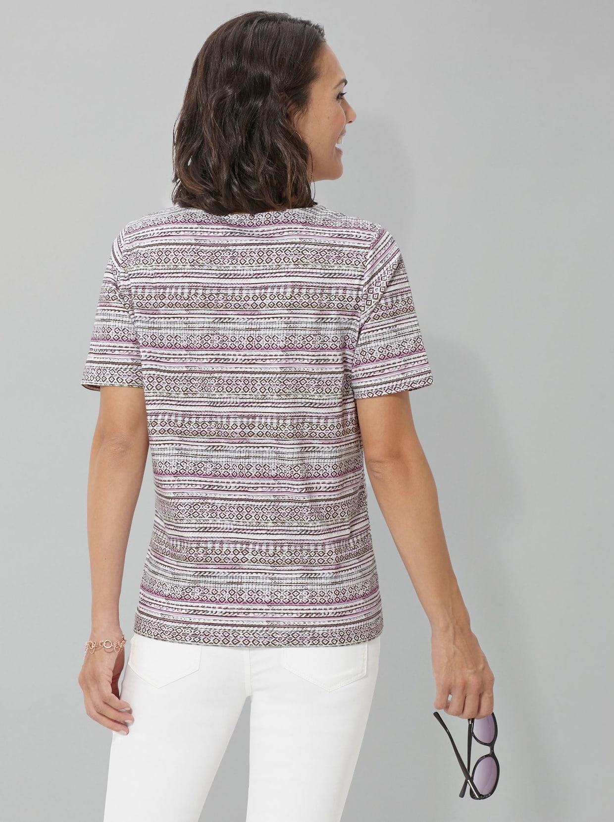 Shirt met korte mouwen - roze/wit gedessineerd