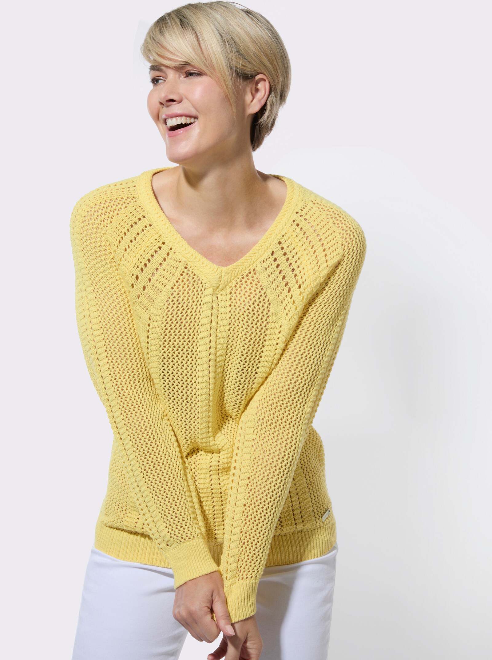 Ajourpullover mit Raglanärmel - zitrone