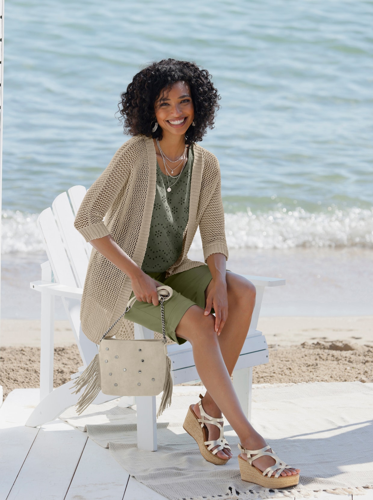heine Ajourstrickjacke - sand