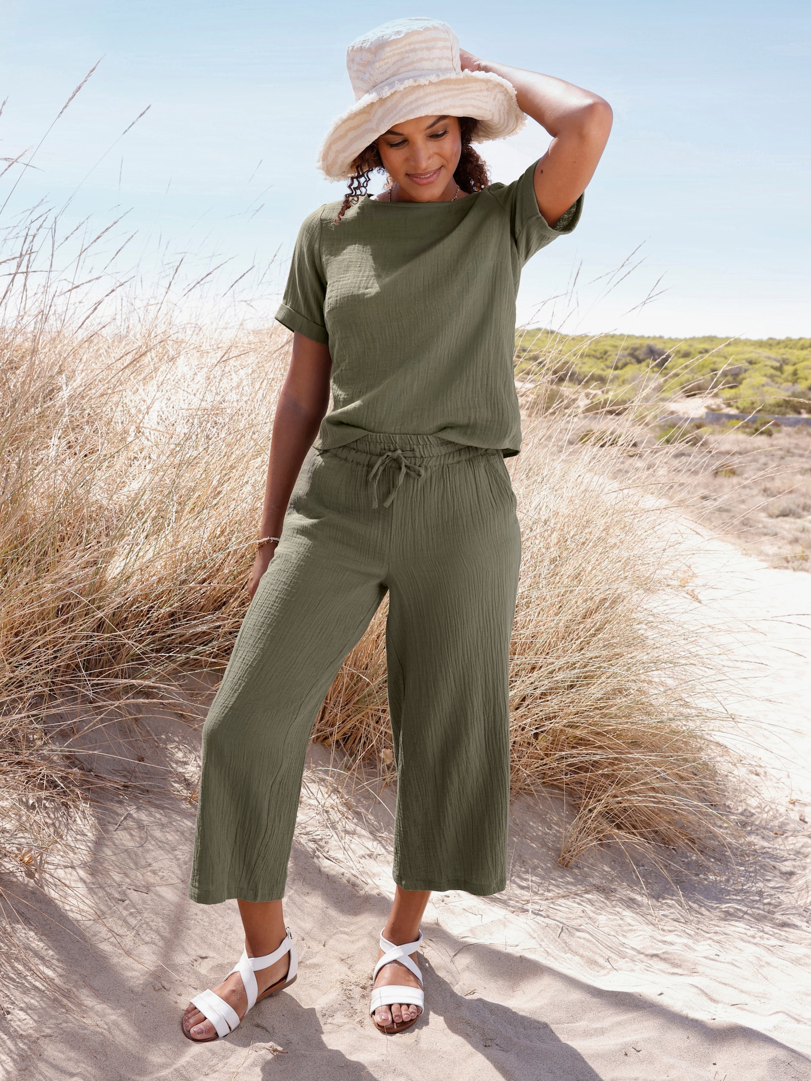 Schlupfbluse im Oversize-Schnitt - khaki