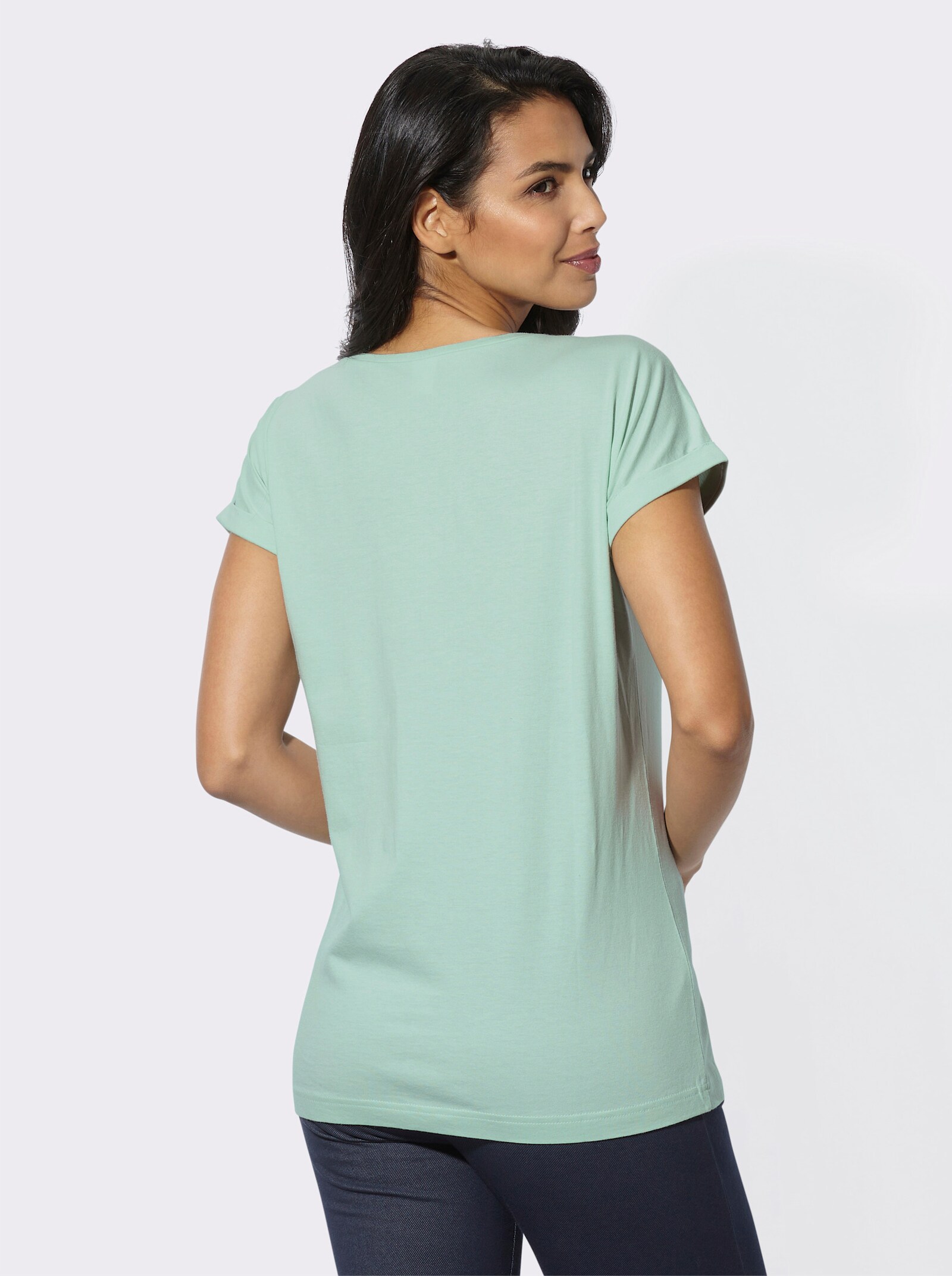 Freizeitshirt mit fixiertem Ärmelaufschlag - kalkmint