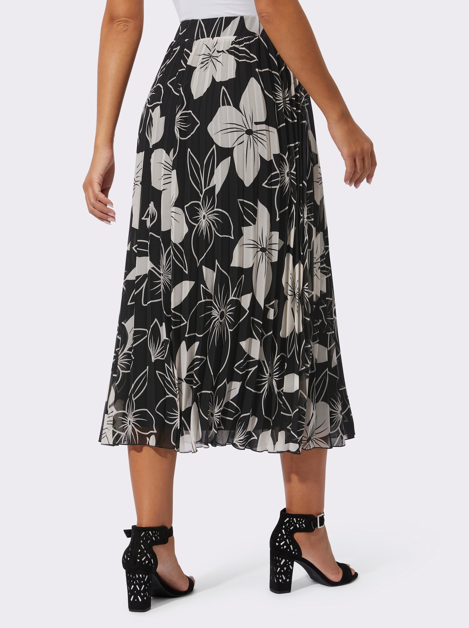 Plisseerock in Web-Qualität - schwarz-champagner-bedruckt