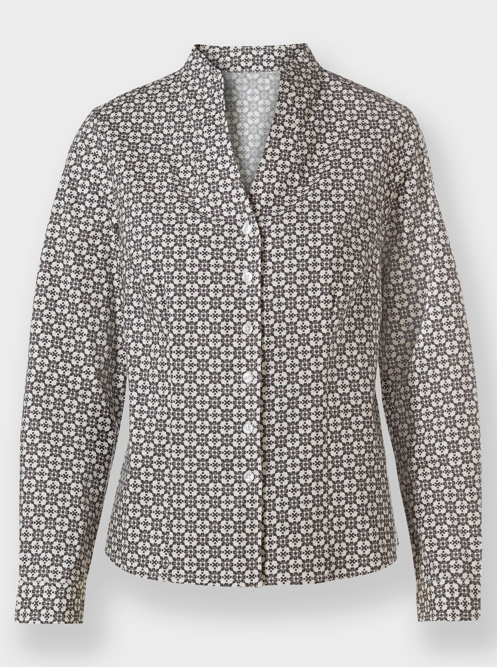 Langarmbluse mit EASY CARE-Ausrüstung - marine-ecru-bedruckt