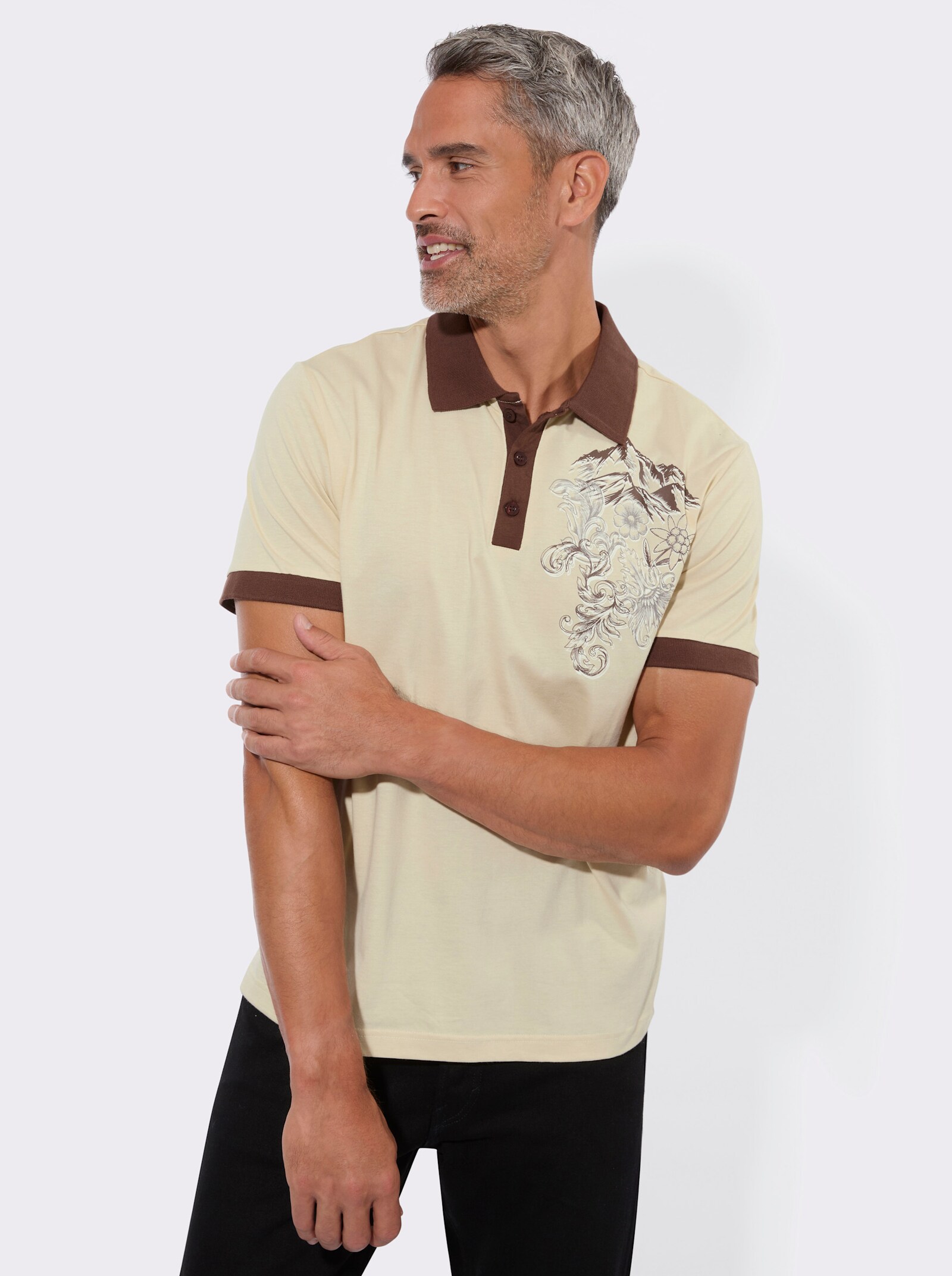 Poloshirt in Kontrast-Verarbeitung - sand-schoko