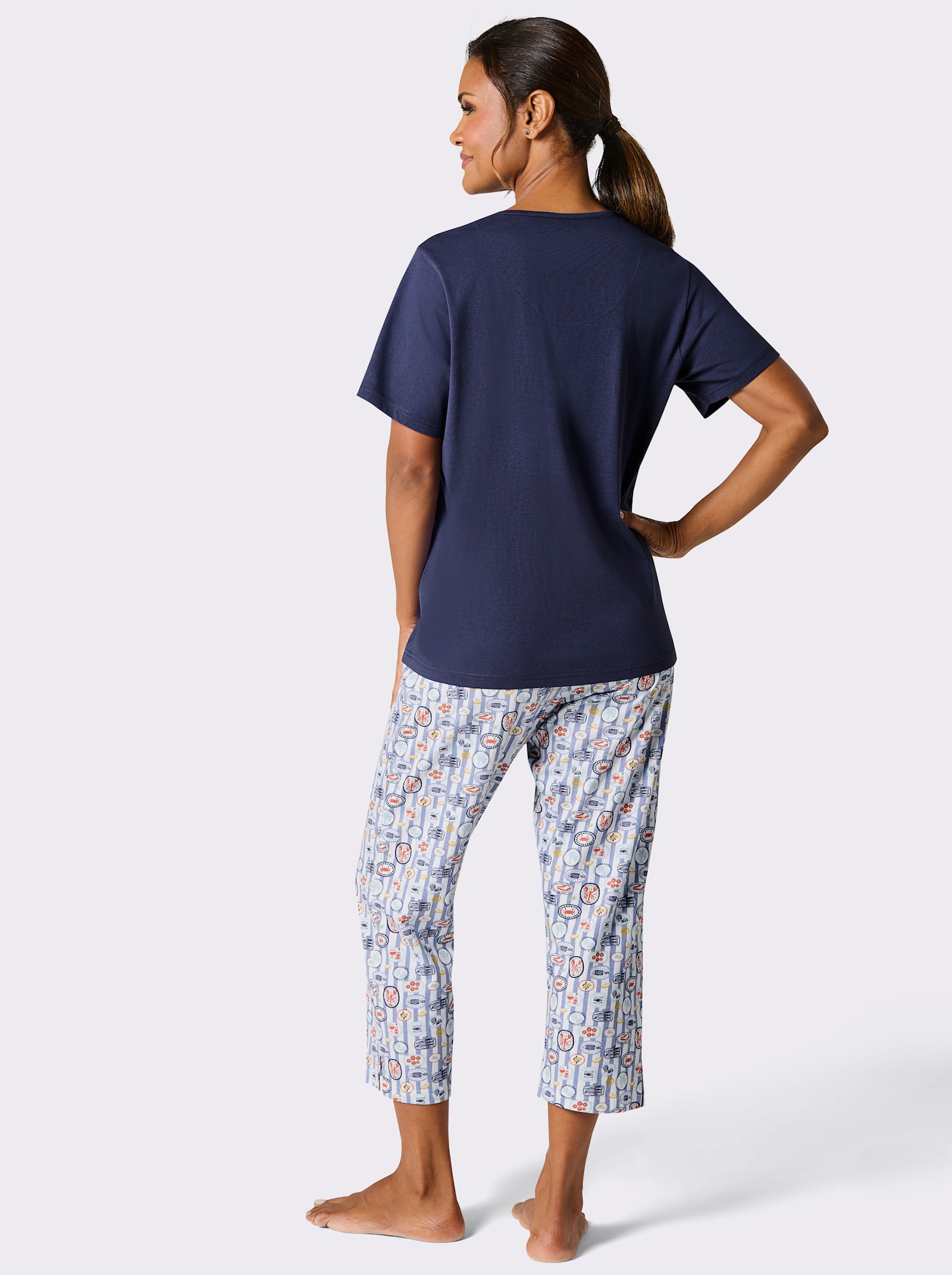 Comtessa Schlafanzug mit Caprihose - marine-hellblau-bedruckt