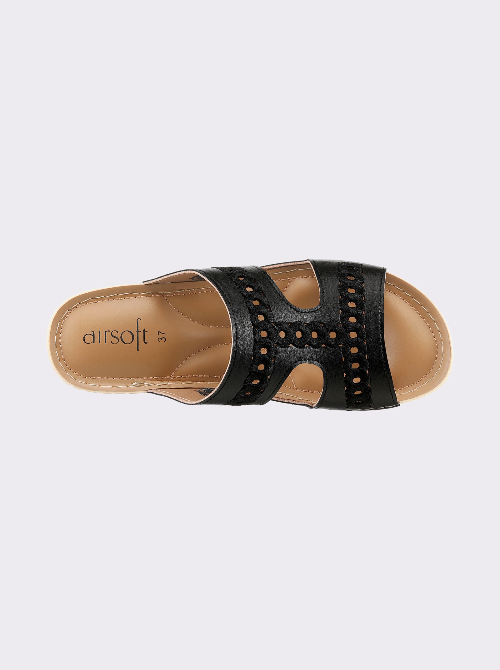 airsoft modern+ Pantolette mit Lochmuster, Leder-Imitat - schwarz