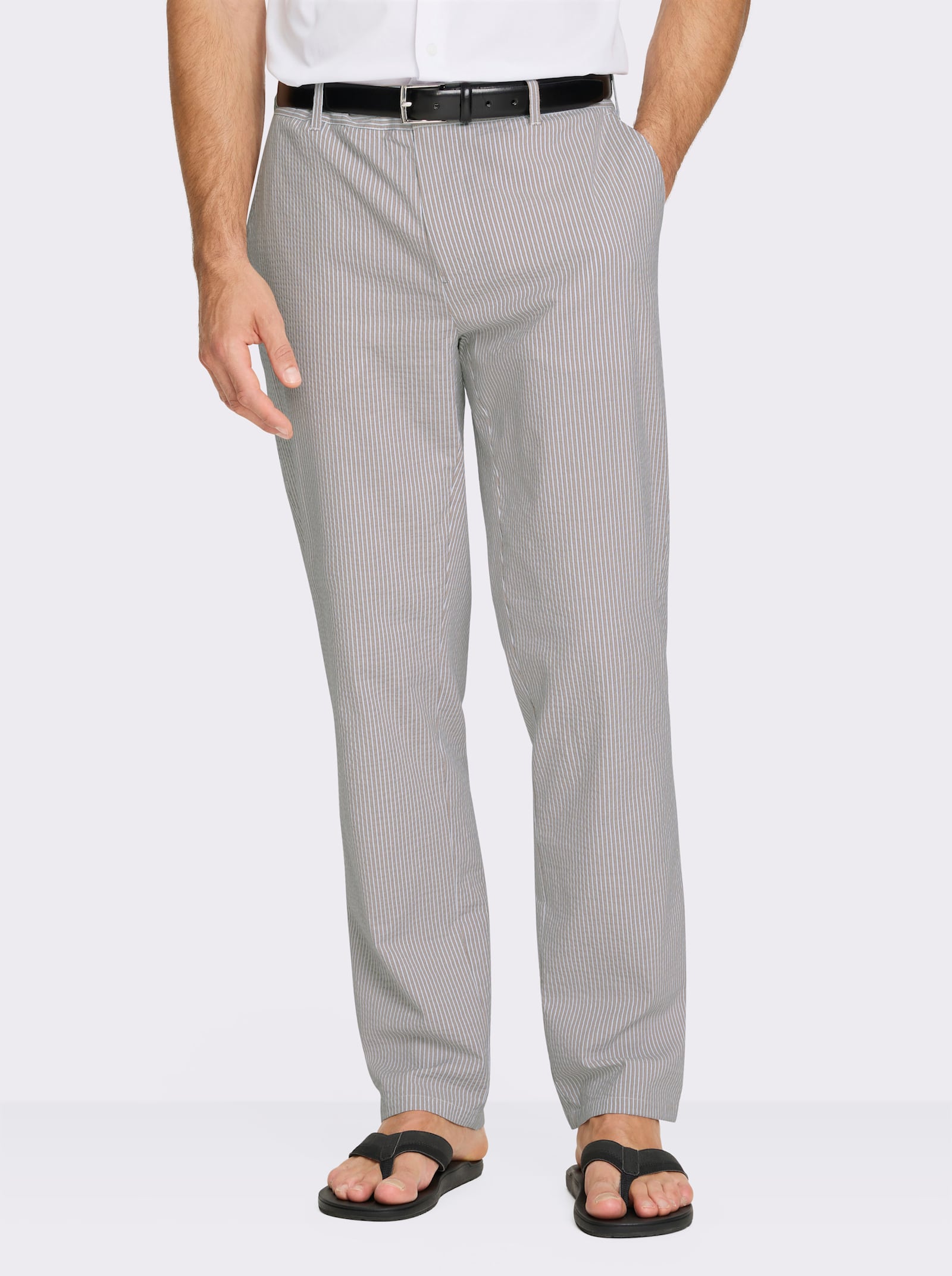 Marco Donati Broek van seersucker - sesam gestreept