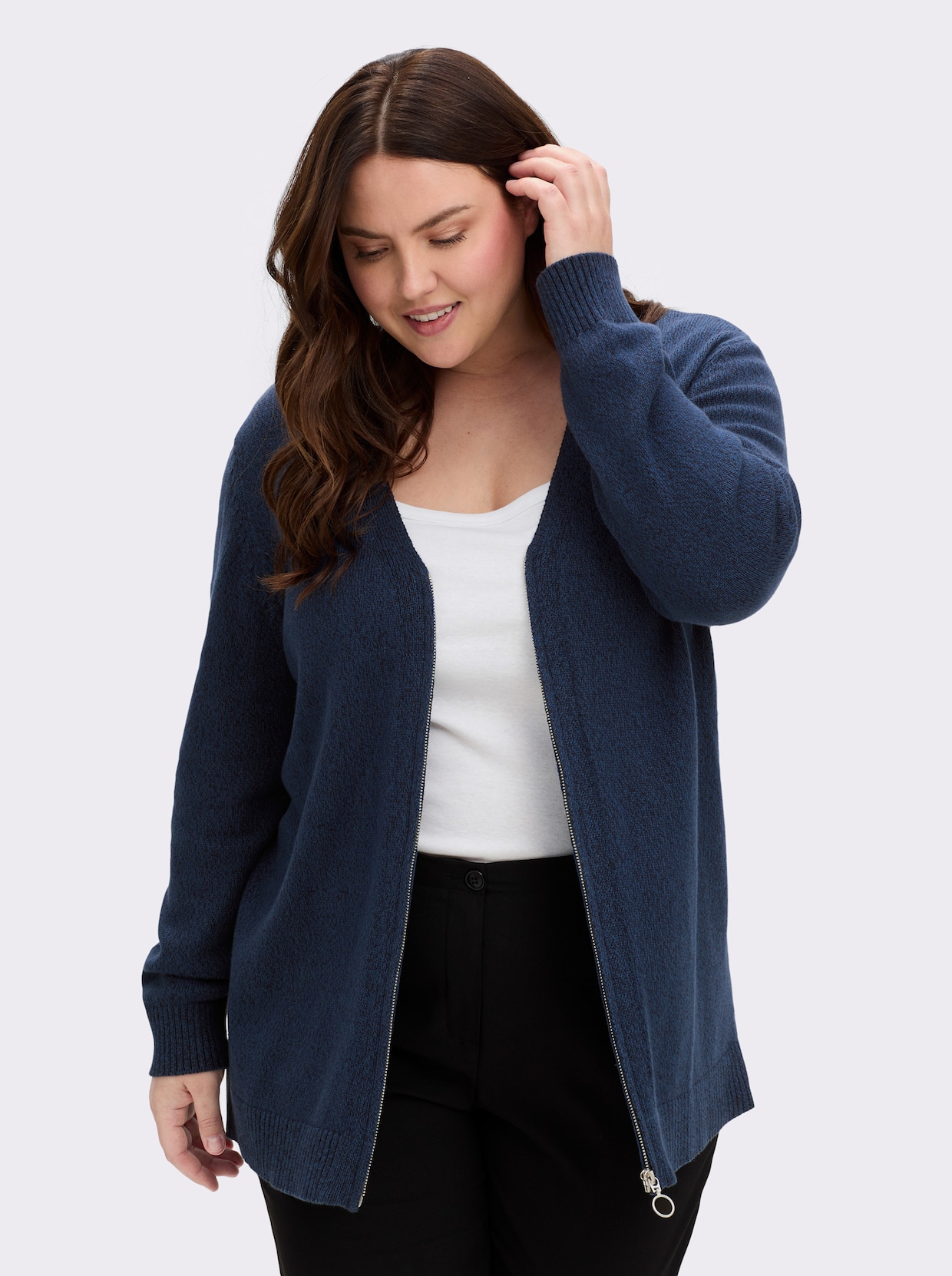 sheego Strickjacke - dark blue-meliert