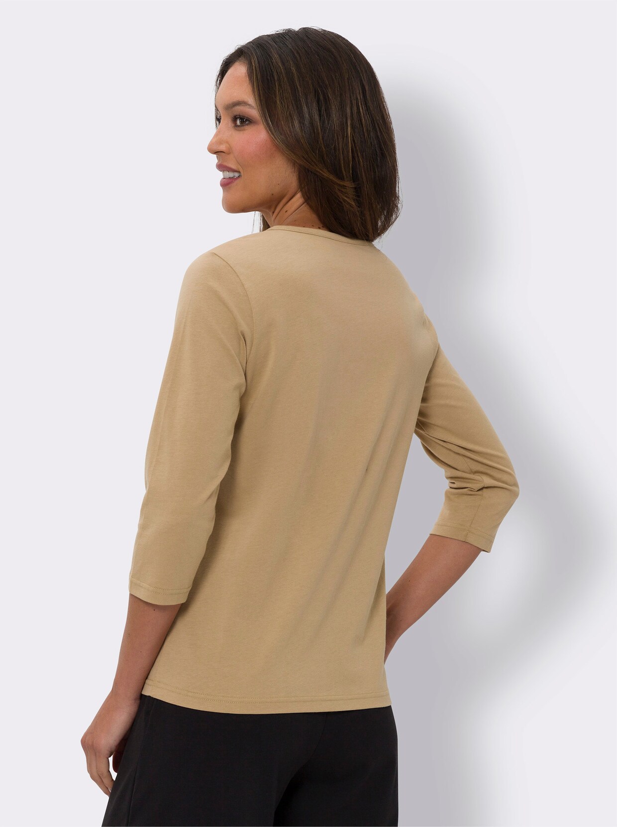 Shirt met 3/4-mouw - camel/zwart