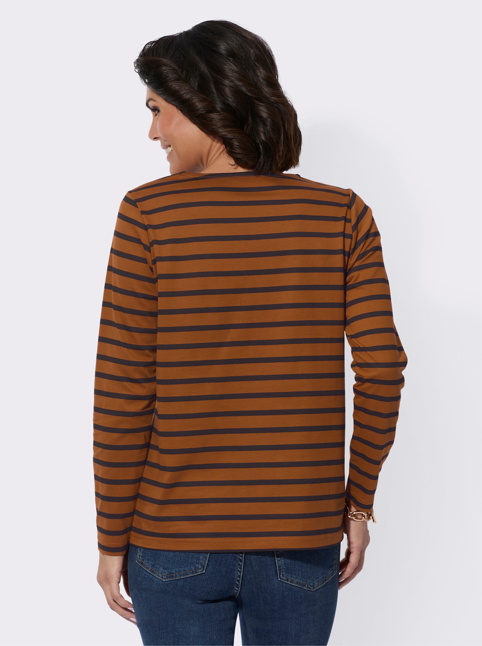 Langarmshirt im Ringelmuster - cognac-schwarz-geringelt