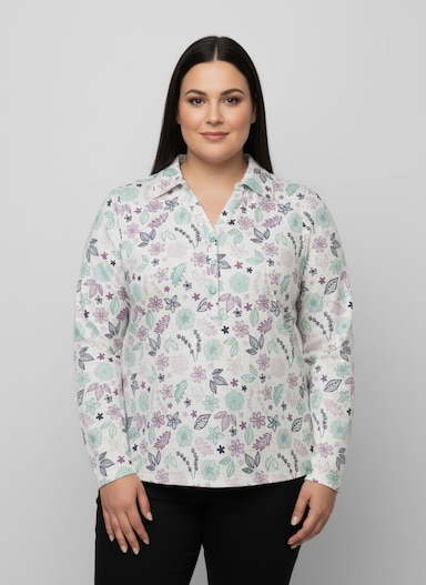 Poloshirt floral bedruckt - ecru-mauve-bedruckt